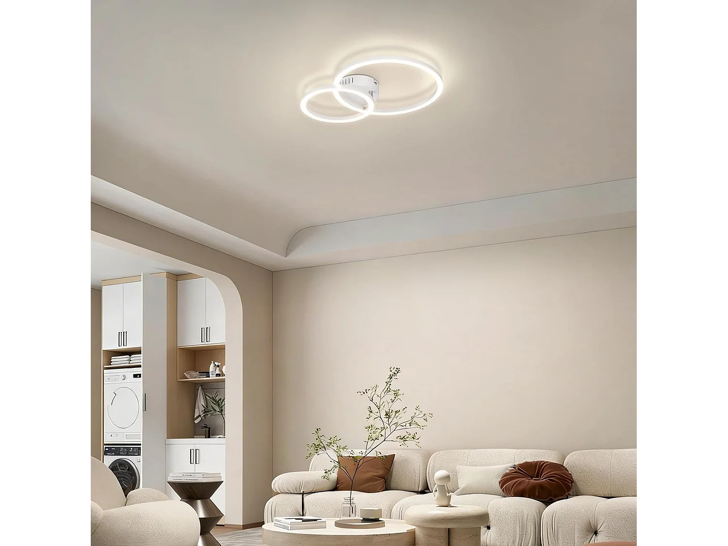 ZMH Plafonnier LED 23W Blanc Double Anneau 4000K Design Moderne 40cm Pour Cuisine Chambre Couloir Bureau