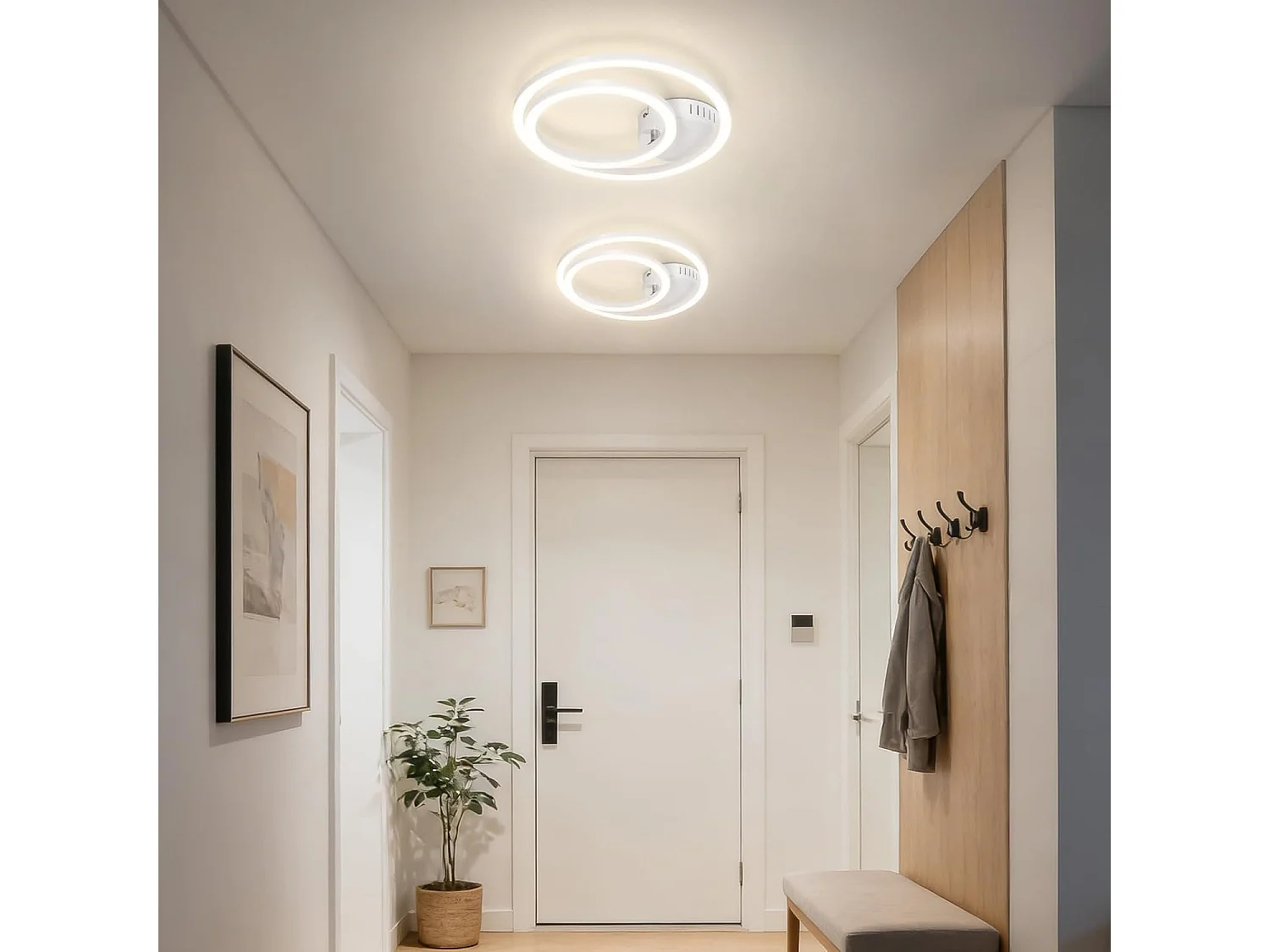 ZMH Plafonnier LED 23W Blanc Double Anneau 4000K Design Moderne 40cm Pour Cuisine Chambre Couloir Bureau