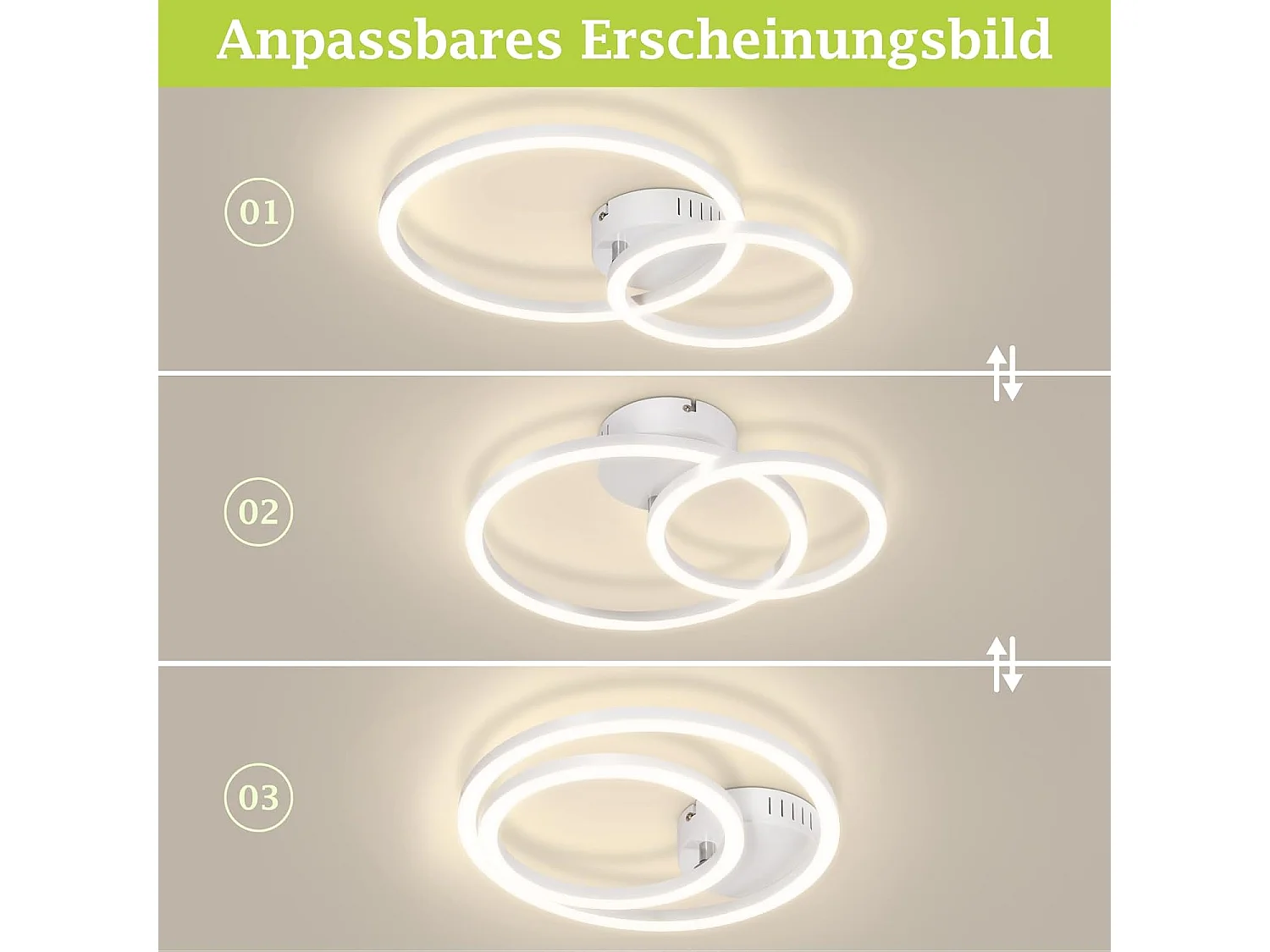ZMH Plafonnier LED 23W Blanc Double Anneau 4000K Design Moderne 40cm Pour Cuisine Chambre Couloir Bureau