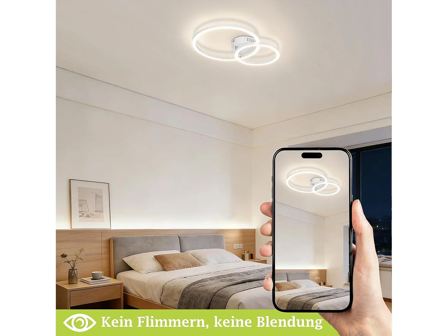 ZMH Plafonnier LED 23W Blanc Double Anneau 4000K Design Moderne 40cm Pour Cuisine Chambre Couloir Bureau