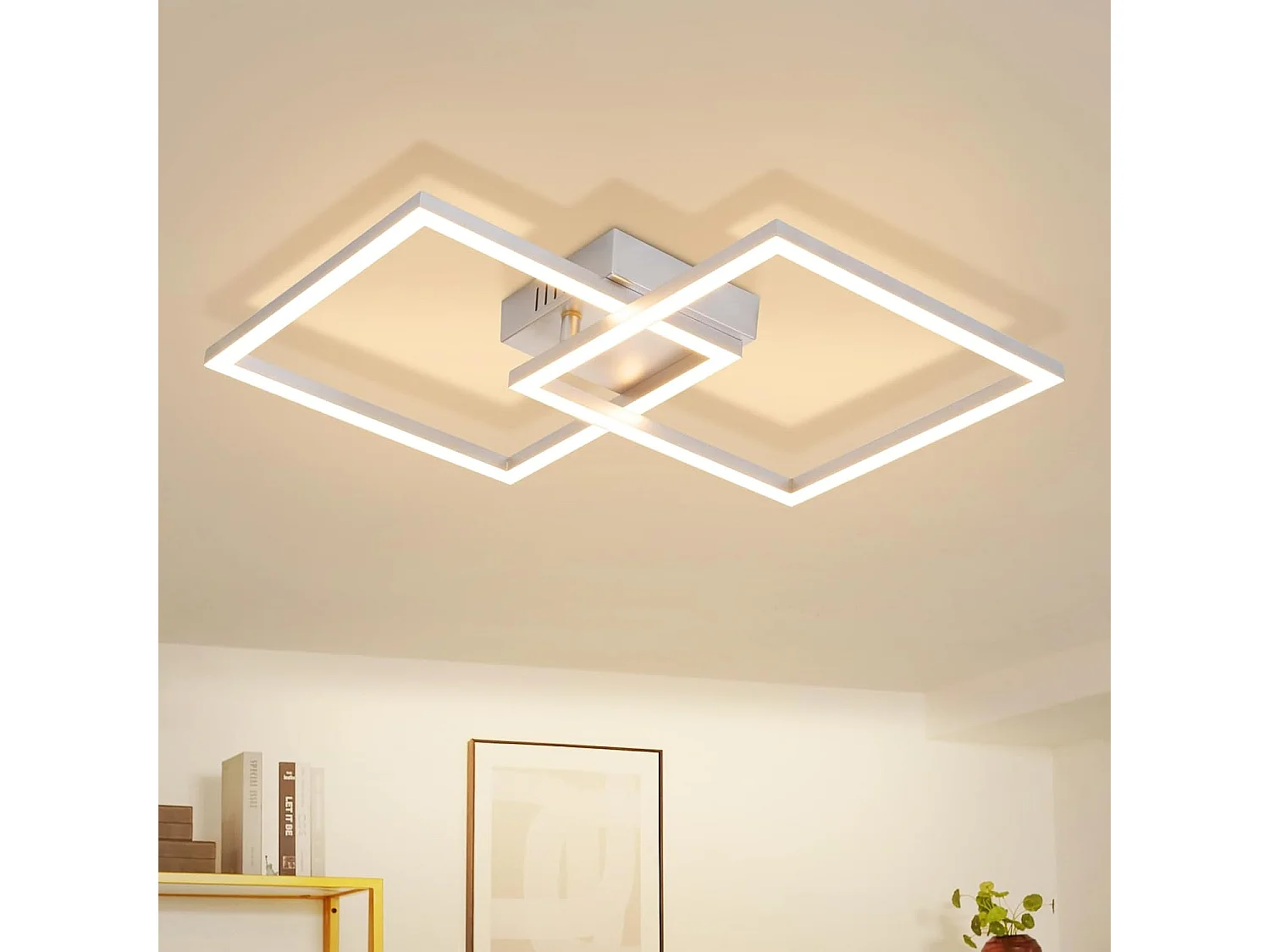 ZMH Plafonnier LED argenté 24W 3000K plafonnier salon carrée moderne lampe de chambre pour couloir bureau