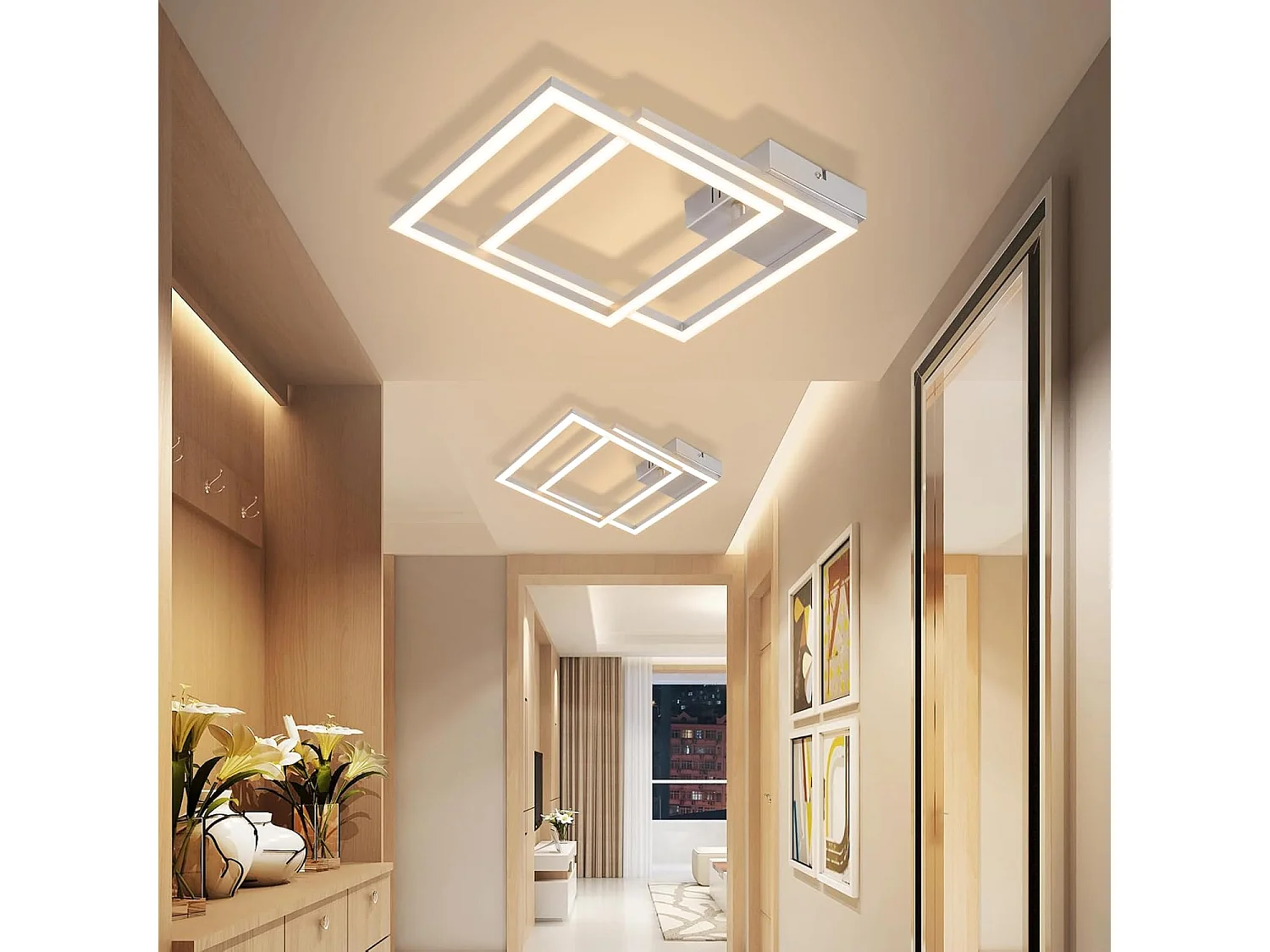 ZMH Plafonnier LED argenté 24W 3000K plafonnier salon carrée moderne lampe de chambre pour couloir bureau