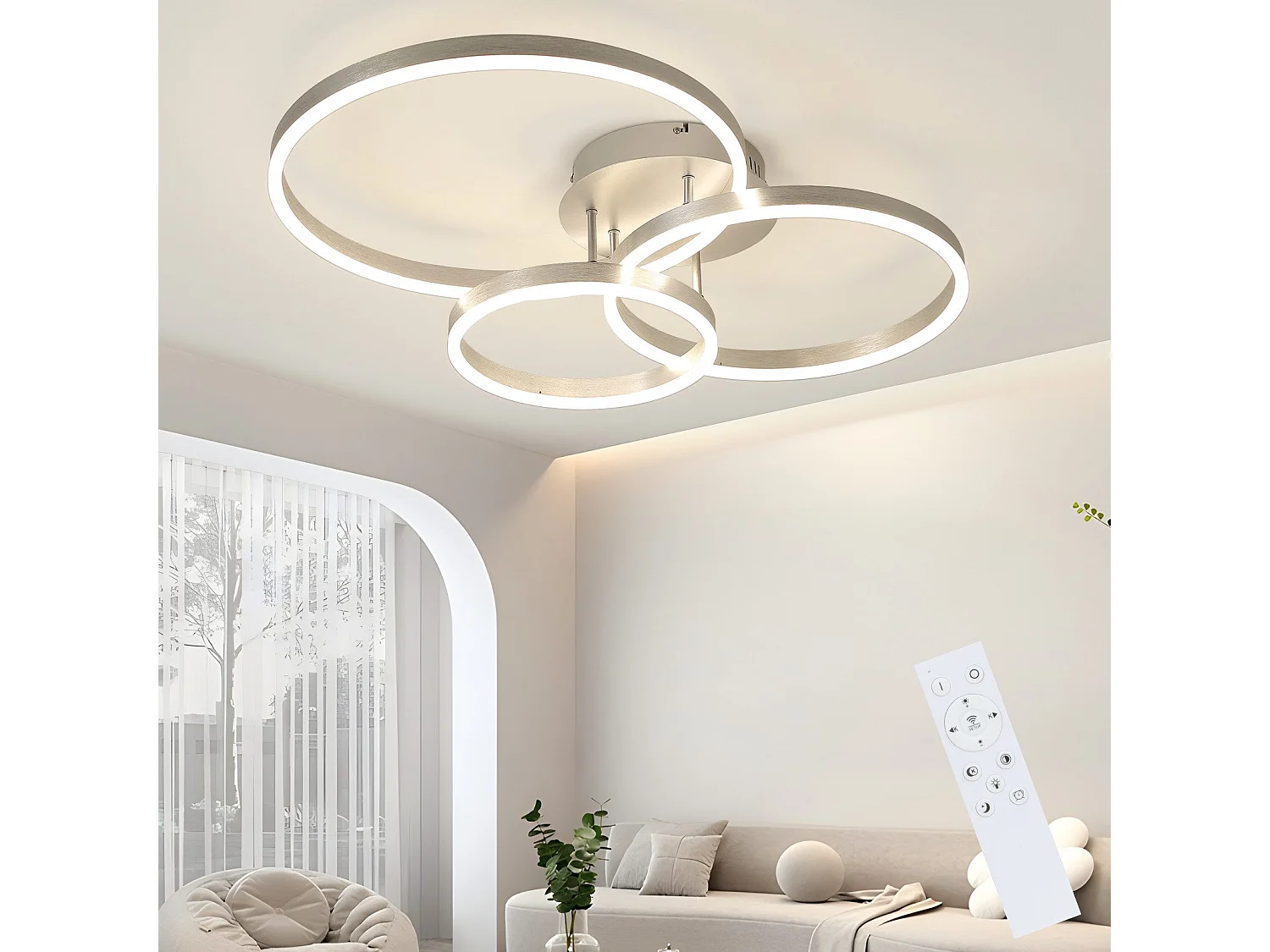ZMH Plafonnier LED design moderne - Ø82 cm - Dimmable - Télécommande - Doré - 74W