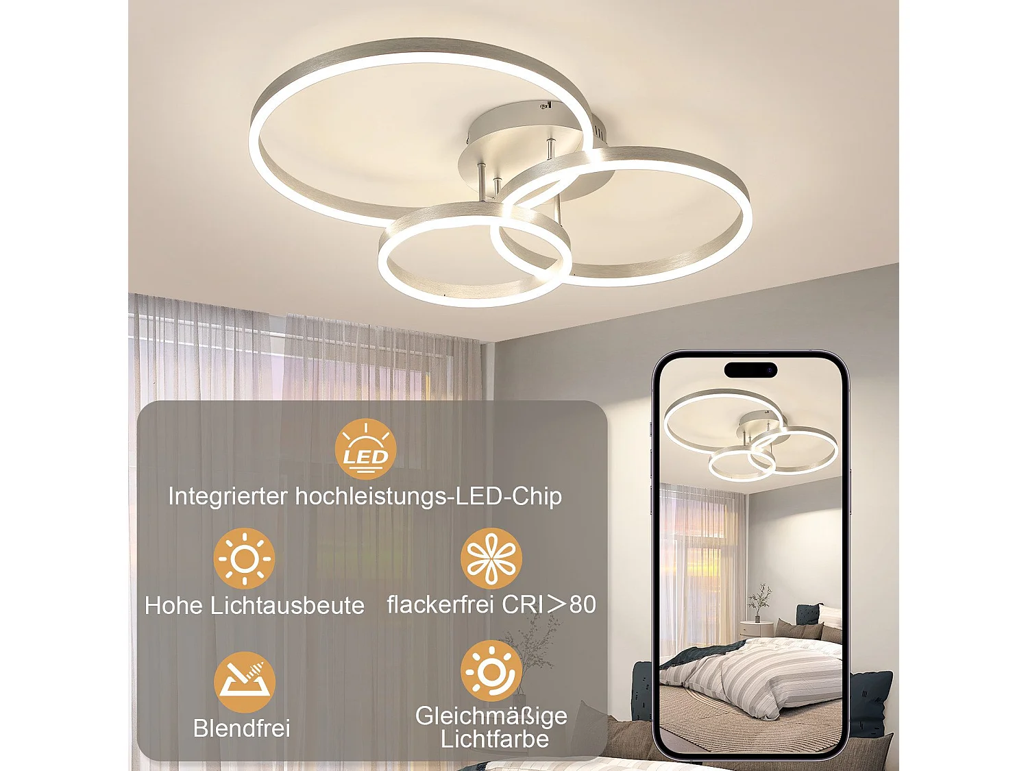 ZMH Plafonnier LED design moderne - Ø82 cm - Dimmable - Télécommande - Doré - 74W