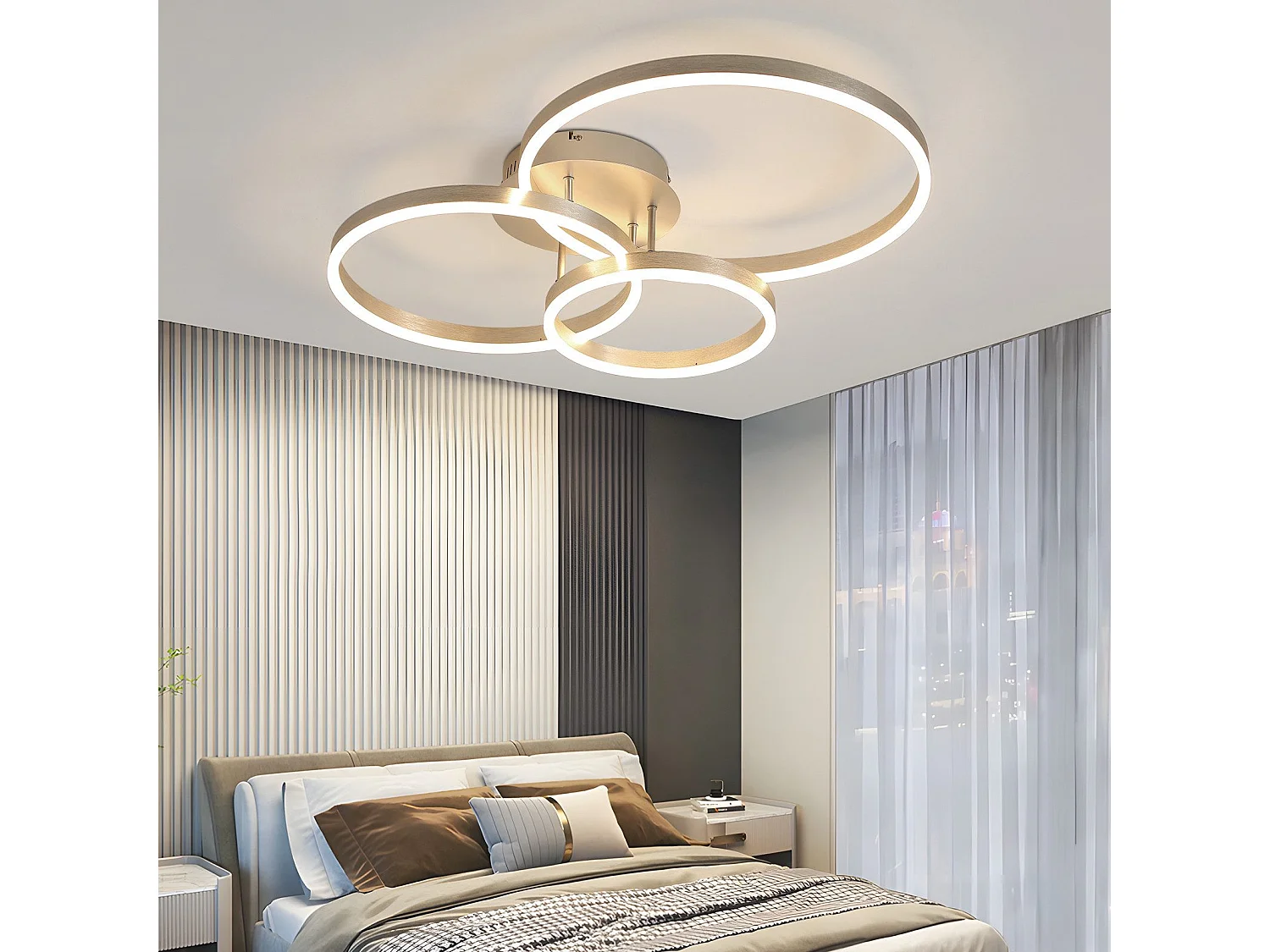 ZMH Plafonnier LED design moderne - Ø82 cm - Dimmable - Télécommande - Doré - 74W