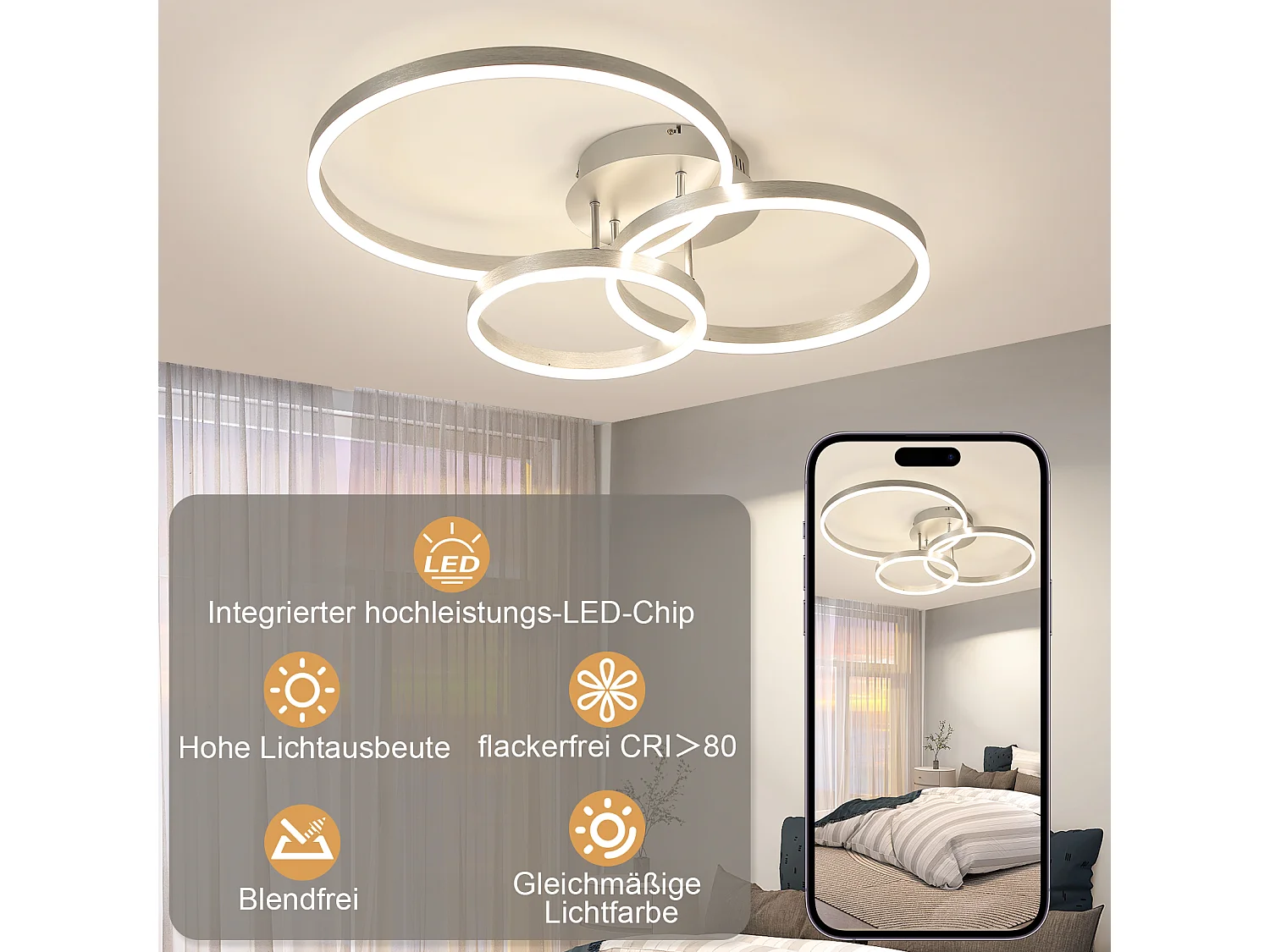 ZMH Plafonnier LED design moderne - Ø82 cm - Dimmable - Télécommande - Doré - 74W