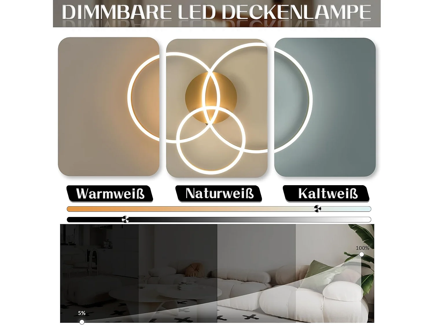 ZMH Plafonnier LED dimmable 74W moderne doré avec télécommande pour chambre salon salle à manger