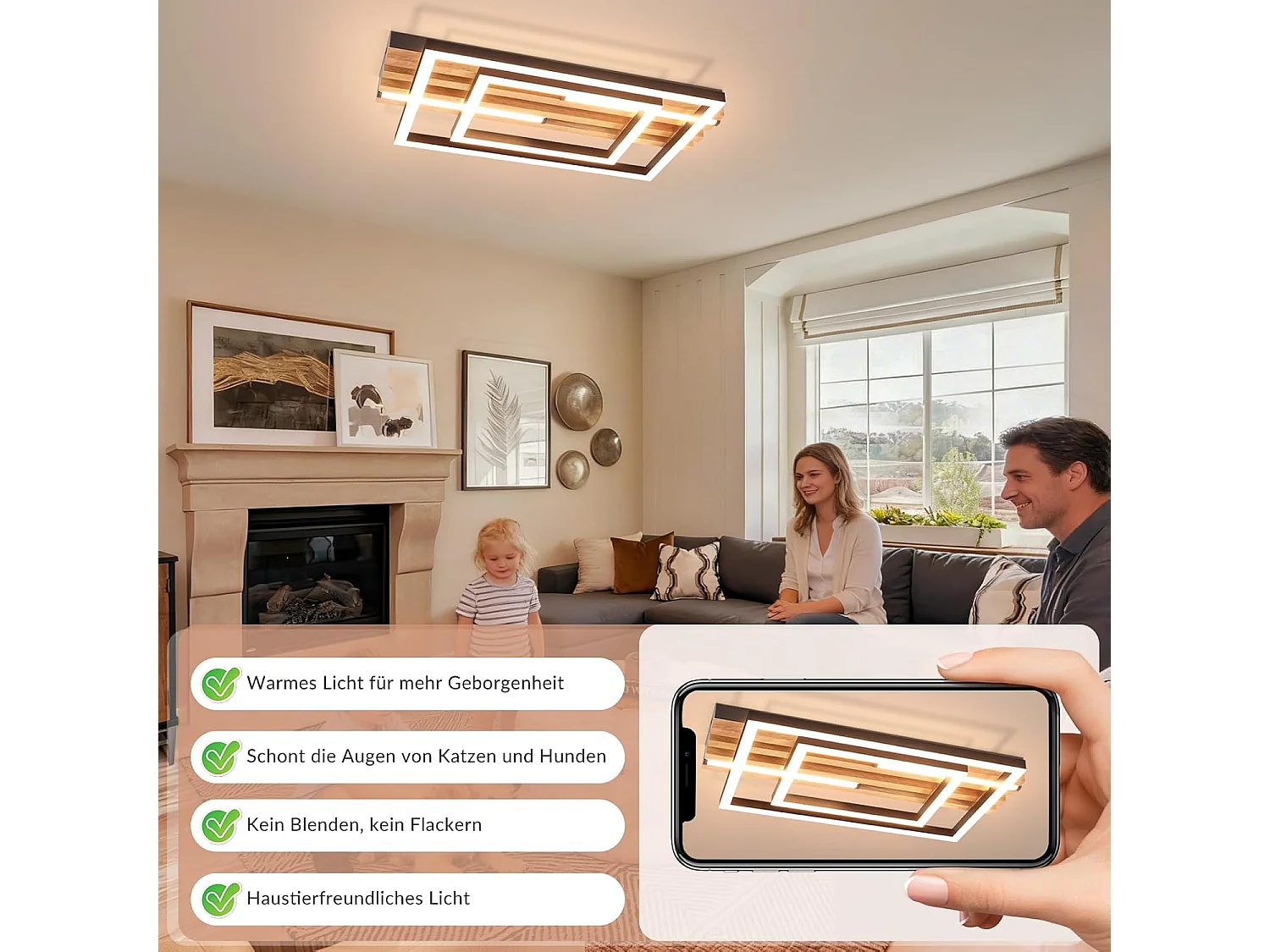 ZMH Plafonnier LED Dimmable 34W Rectangulaire Noir Métal Design Moderne avec Télécommande 38cm Pour Salon Chambre Cuisine Bureau