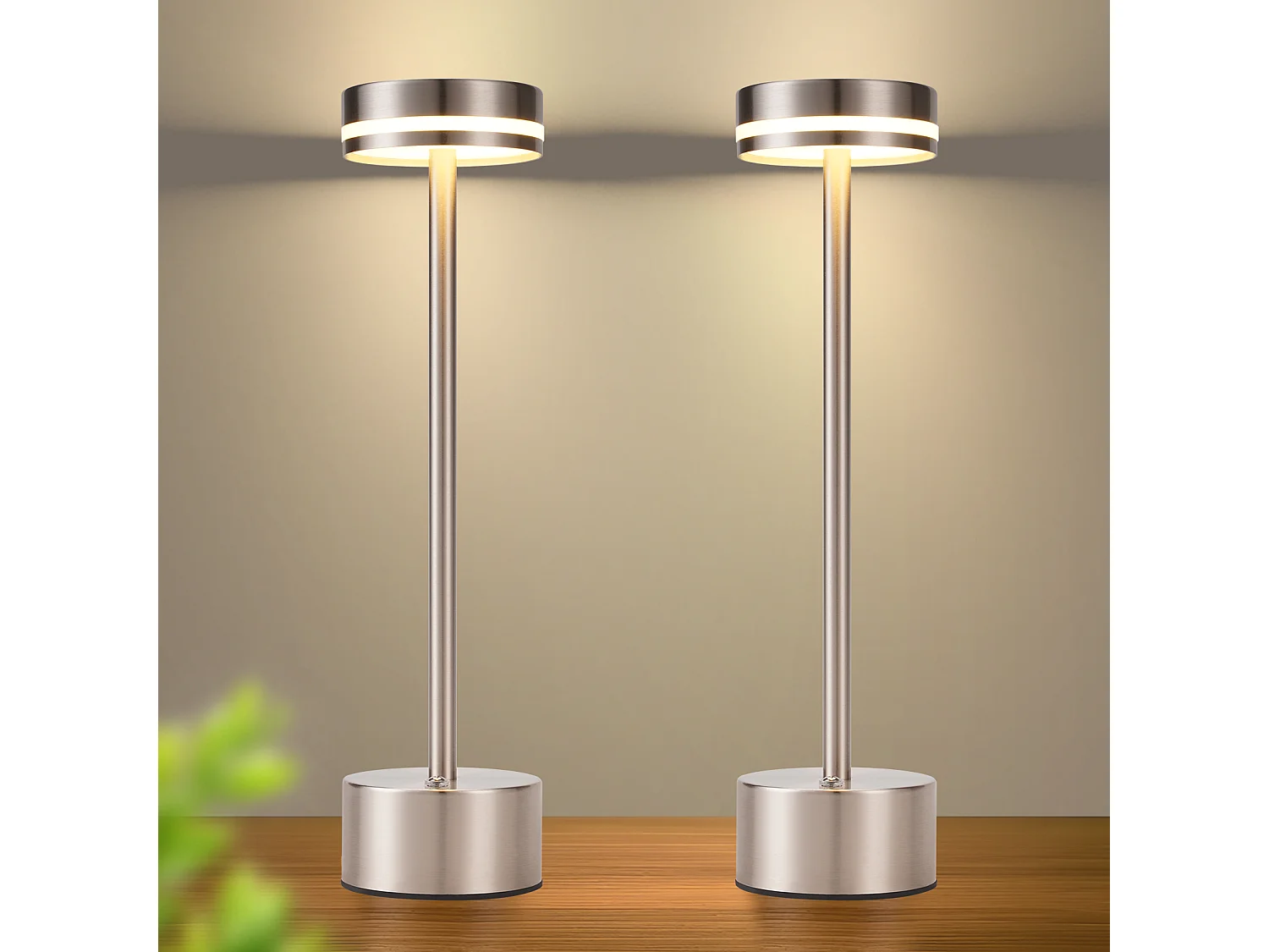 ZMH Lampe LED de Table et Chevet - Sans Fil à Piles Tactile Intensité Variable H.32cm- Argent- Lot de 2
