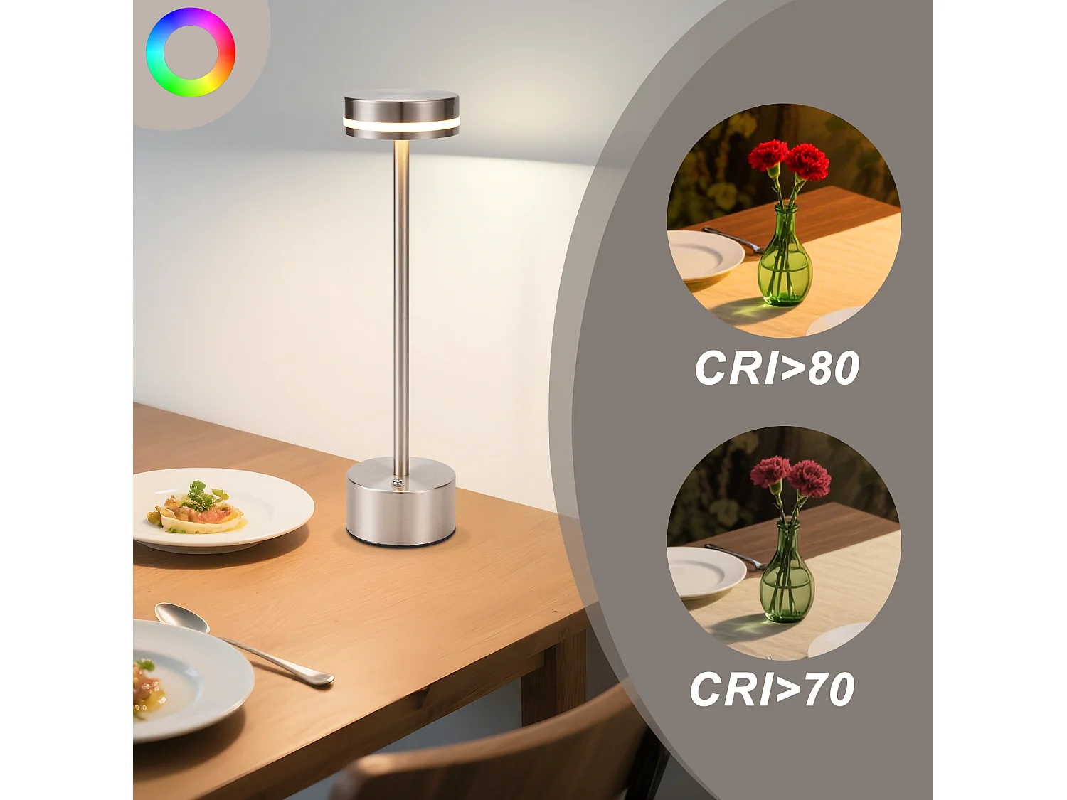 ZMH Lampe LED de Table et Chevet - Sans Fil à Piles Tactile Intensité Variable H.32cm- Argent- Lot de 2