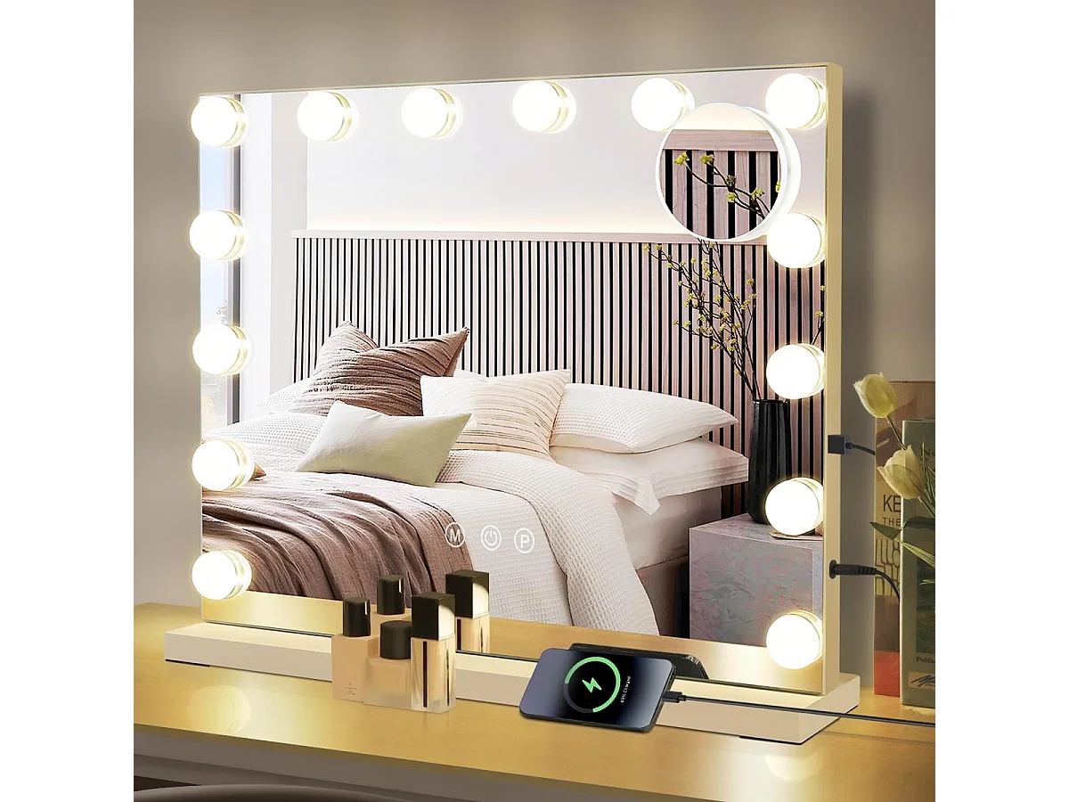 ZMH Miroir De Maquillage Éclairé 50x40cm Avec 3 Modes De Lumière Et Intensité Réglable