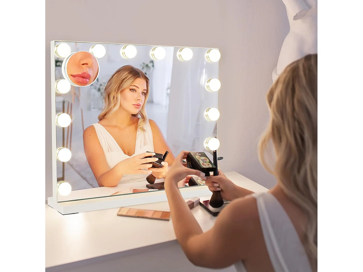 ZMH Miroir De Maquillage Éclairé 50x40cm Avec 3 Modes De Lumière Et Intensité Réglable