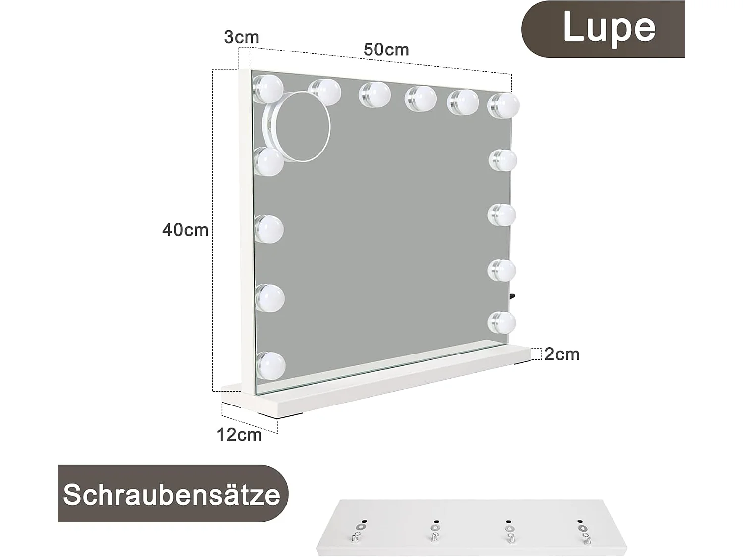 ZMH Miroir De Maquillage Éclairé 50x40cm Avec 3 Modes De Lumière Et Intensité Réglable