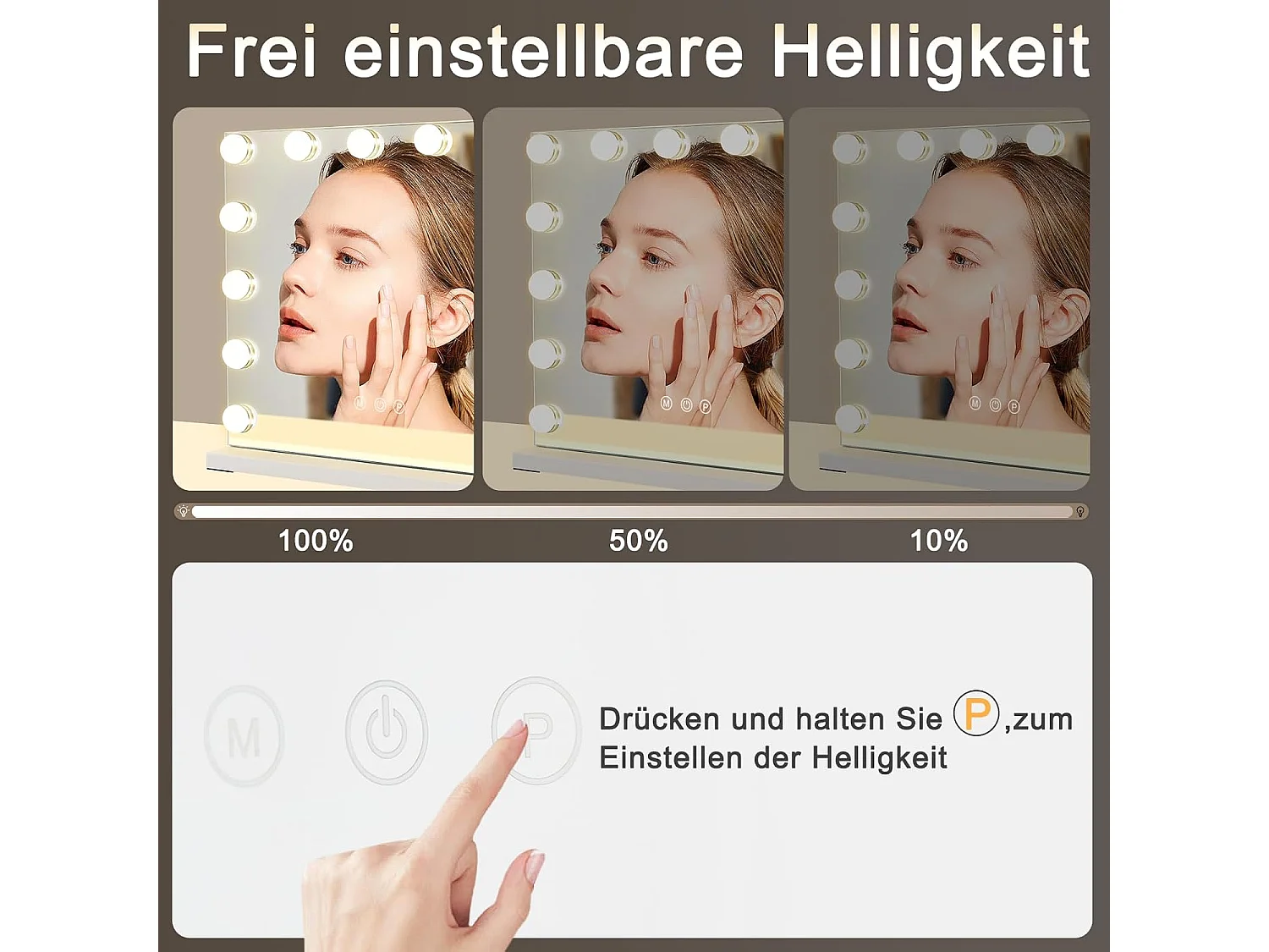 ZMH Miroir De Maquillage Éclairé 50x40cm Avec 3 Modes De Lumière Et Intensité Réglable