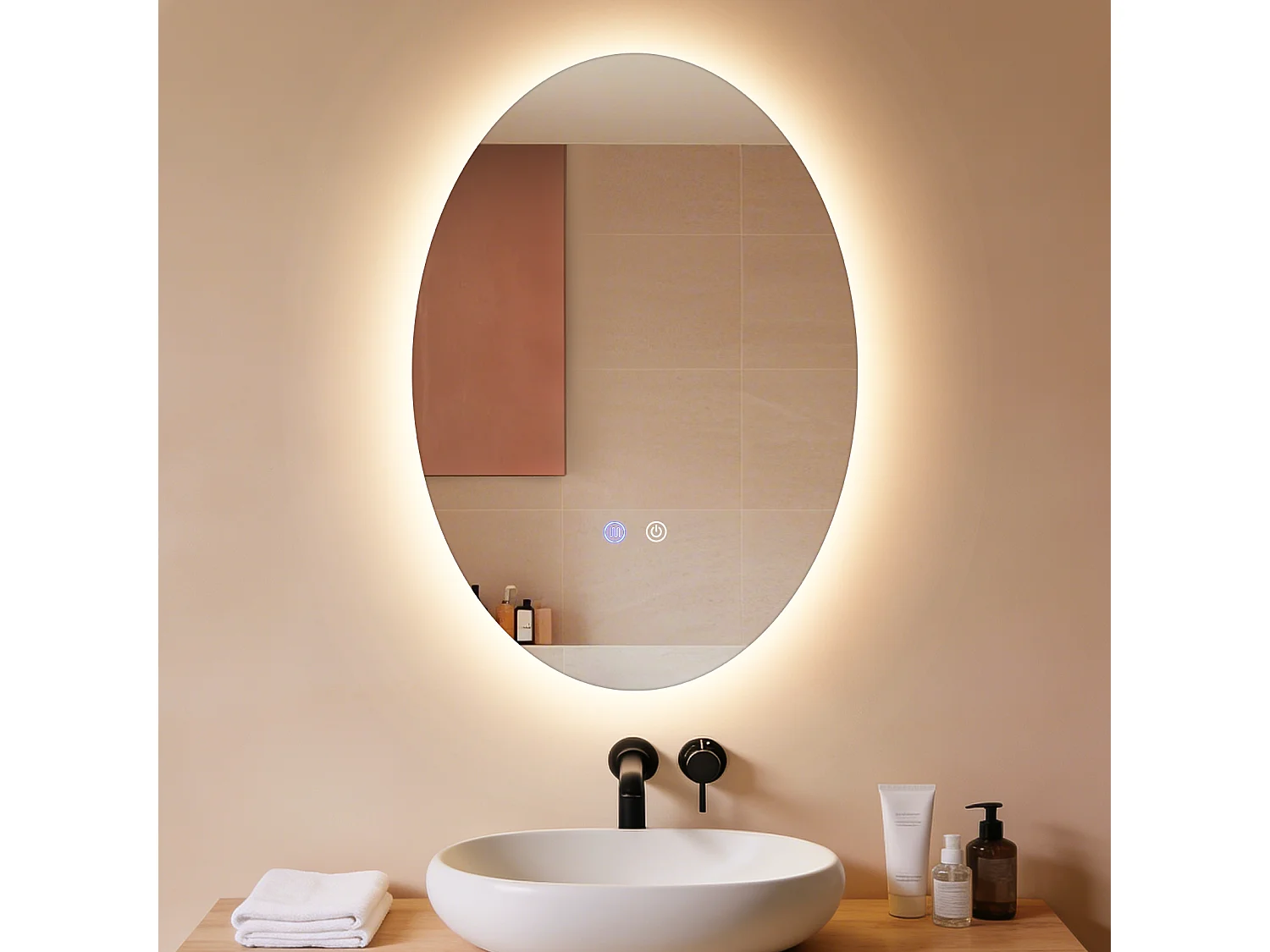 ZMH Miroir de salle de bain ovale LED 50x70cm mural IP44 interrupteur tactile antibuée dimmable 3000K-6500K