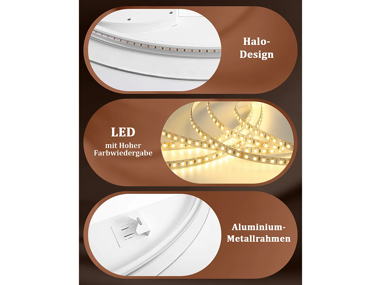 ZMH Miroir de salle de bain ovale LED 50x70cm mural IP44 interrupteur tactile antibuée dimmable 3000K-6500K