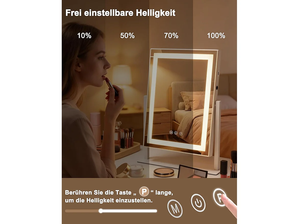 ZMH Miroir De Maquillage Hollywood 30×40Cm Avec 3 Modes D'éclairage Tactile