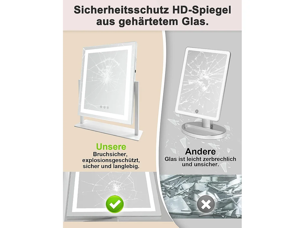 ZMH Miroir De Maquillage Hollywood 30×40Cm Avec 3 Modes D'éclairage Tactile