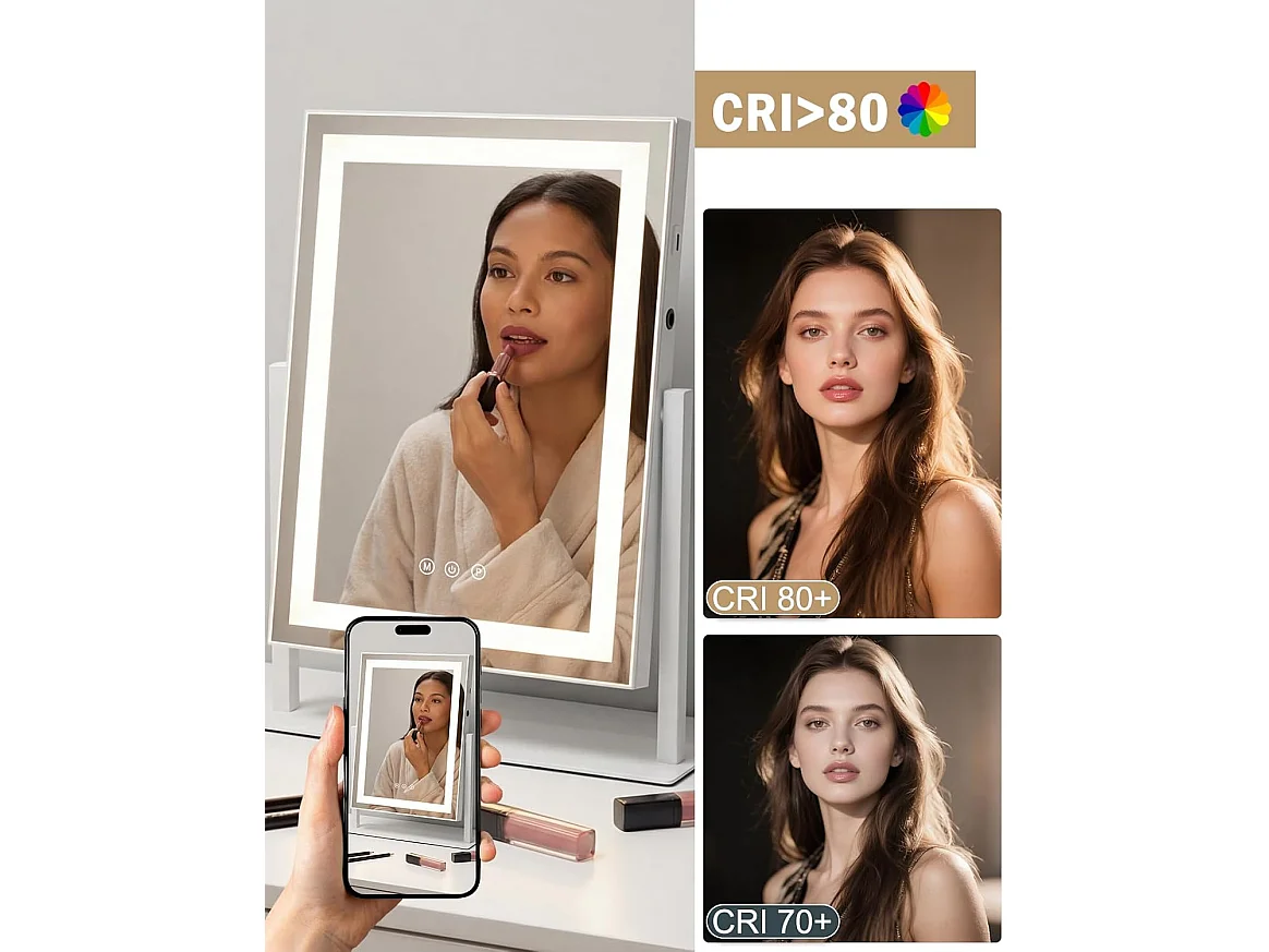 ZMH Miroir De Maquillage Hollywood 30×40Cm Avec 3 Modes D'éclairage Tactile