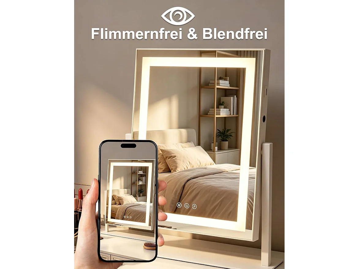 ZMH Miroir De Maquillage Hollywood 30×40Cm Avec 3 Modes D'éclairage Tactile
