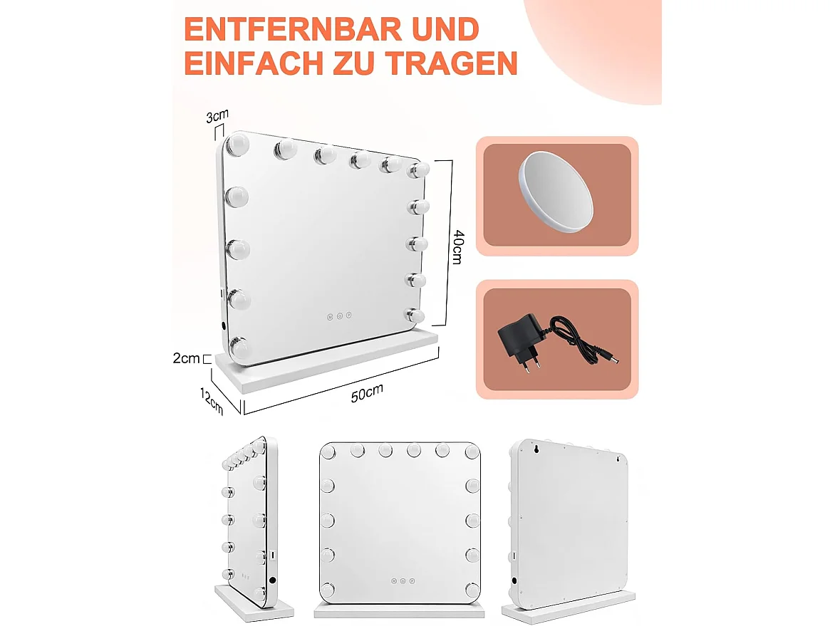 ZMH Miroir De Maquillage éclairage 50×40Cm Avec 3 Modes 3000k-6500k