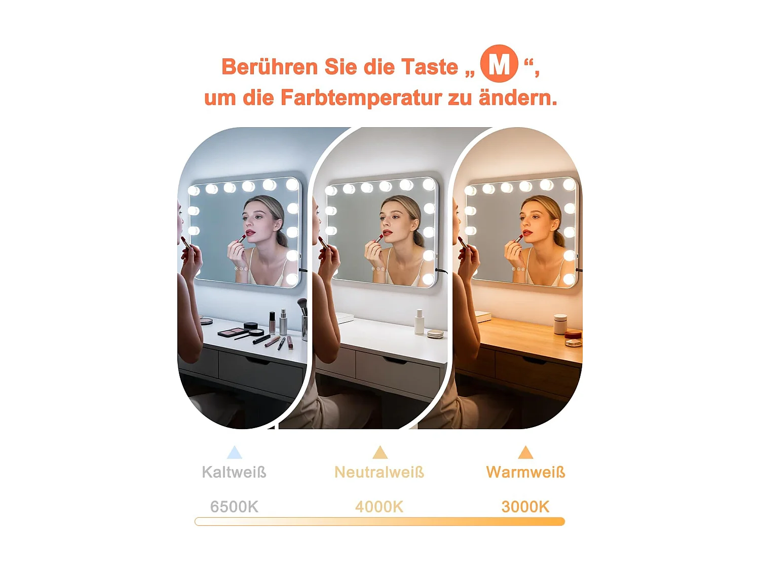 ZMH Miroir De Maquillage éclairage 50×40Cm Avec 3 Modes 3000k-6500k