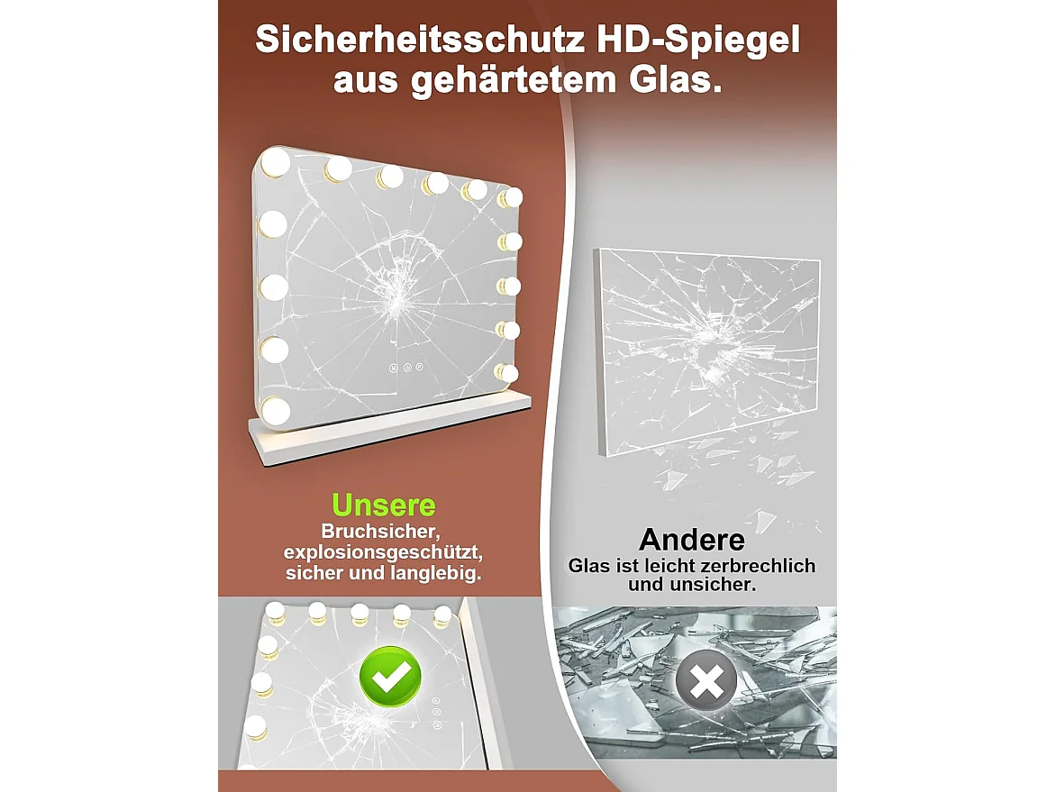ZMH Miroir De Maquillage éclairage 50×40Cm Avec 3 Modes 3000k-6500k