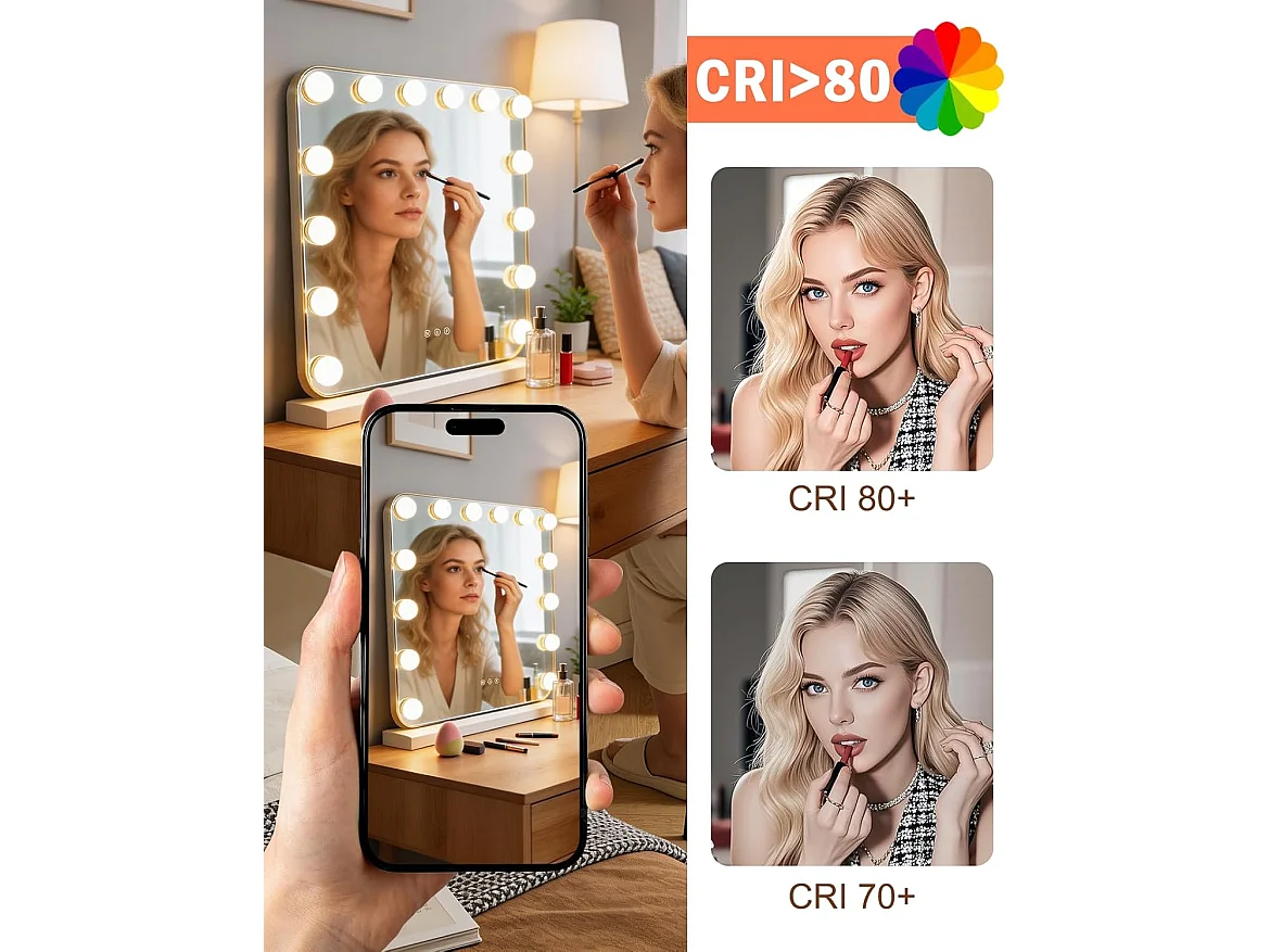 ZMH Miroir De Maquillage éclairage 50×40Cm Avec 3 Modes 3000k-6500k