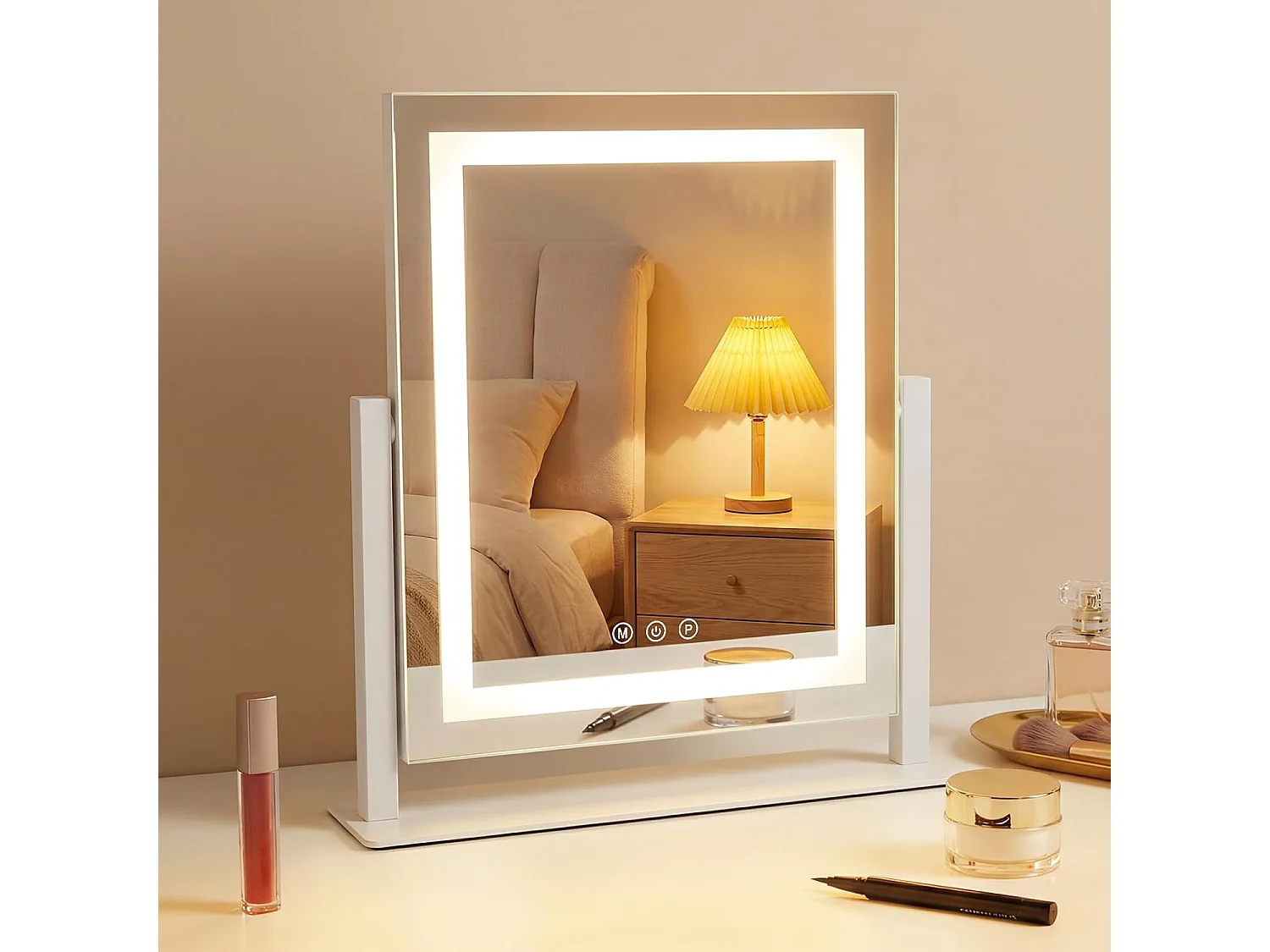 ZMH Miroir De Maquillage LED 25×30Cm 3 Modes D'éclairage Miroir Tactile à Intensité Variable