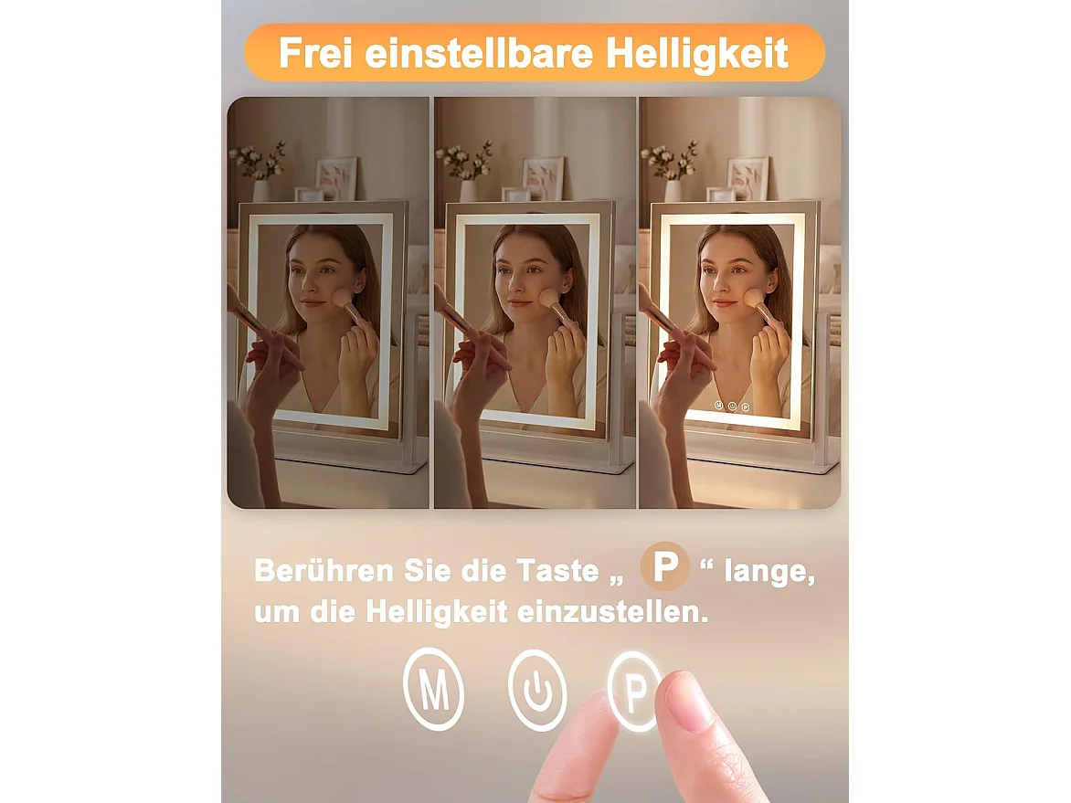 ZMH Miroir De Maquillage LED 25×30Cm 3 Modes D'éclairage Miroir Tactile à Intensité Variable