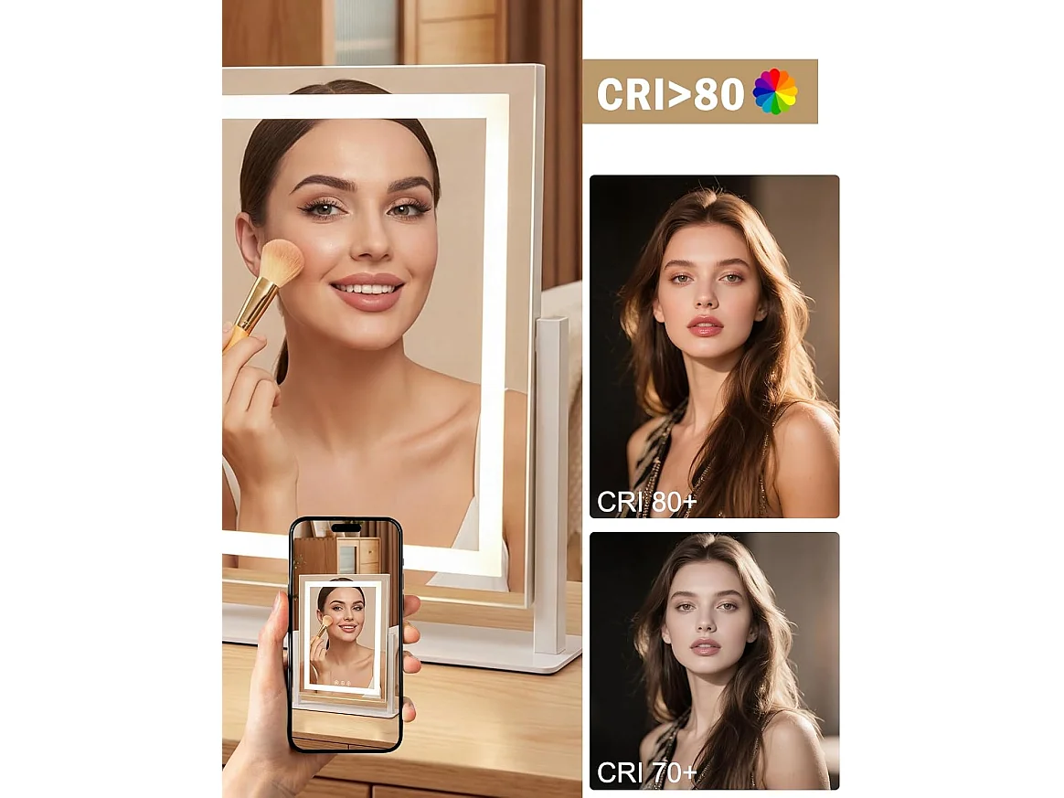 ZMH Miroir De Maquillage LED 25×30Cm 3 Modes D'éclairage Miroir Tactile à Intensité Variable