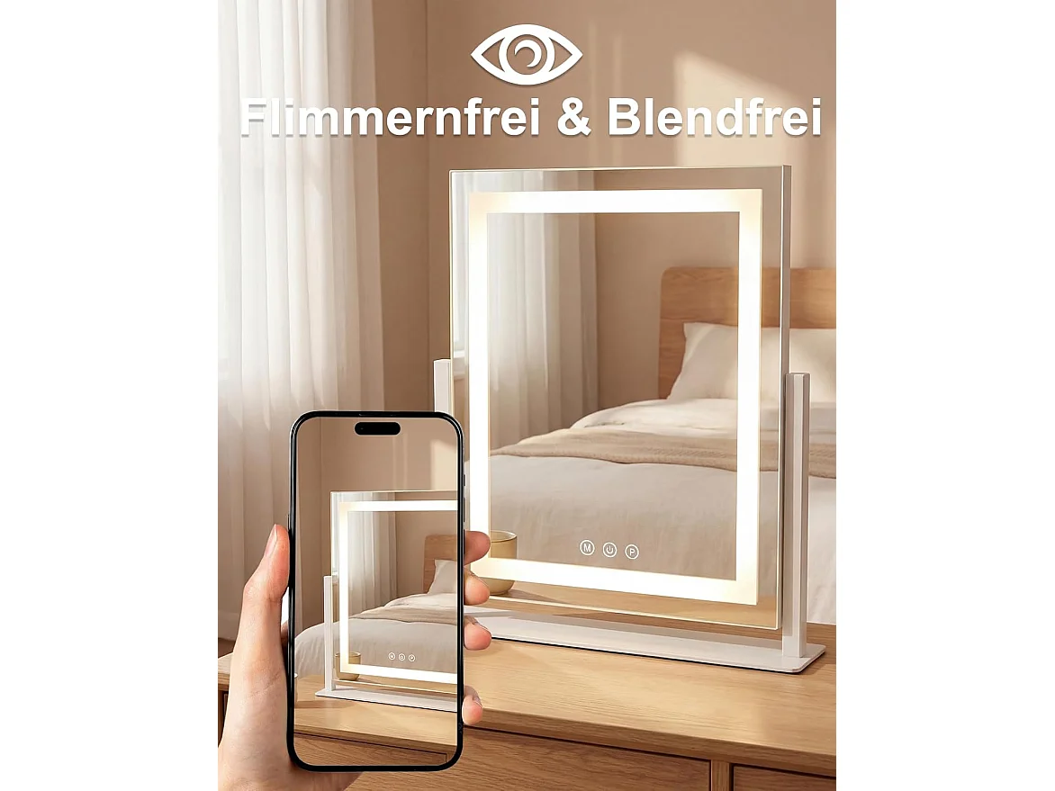 ZMH Miroir De Maquillage LED 25×30Cm 3 Modes D'éclairage Miroir Tactile à Intensité Variable