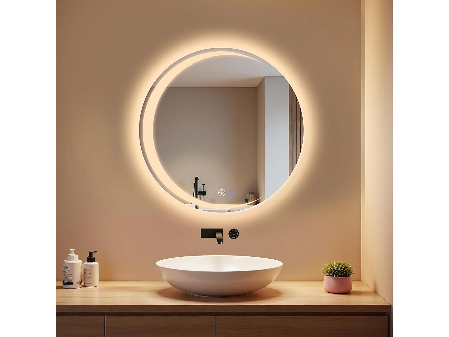 ZMH Miroir de Salle de Bain LED Rond 50cm Tactile Dimmable IP44 Anti Buée Pour Salle de Bain WC
