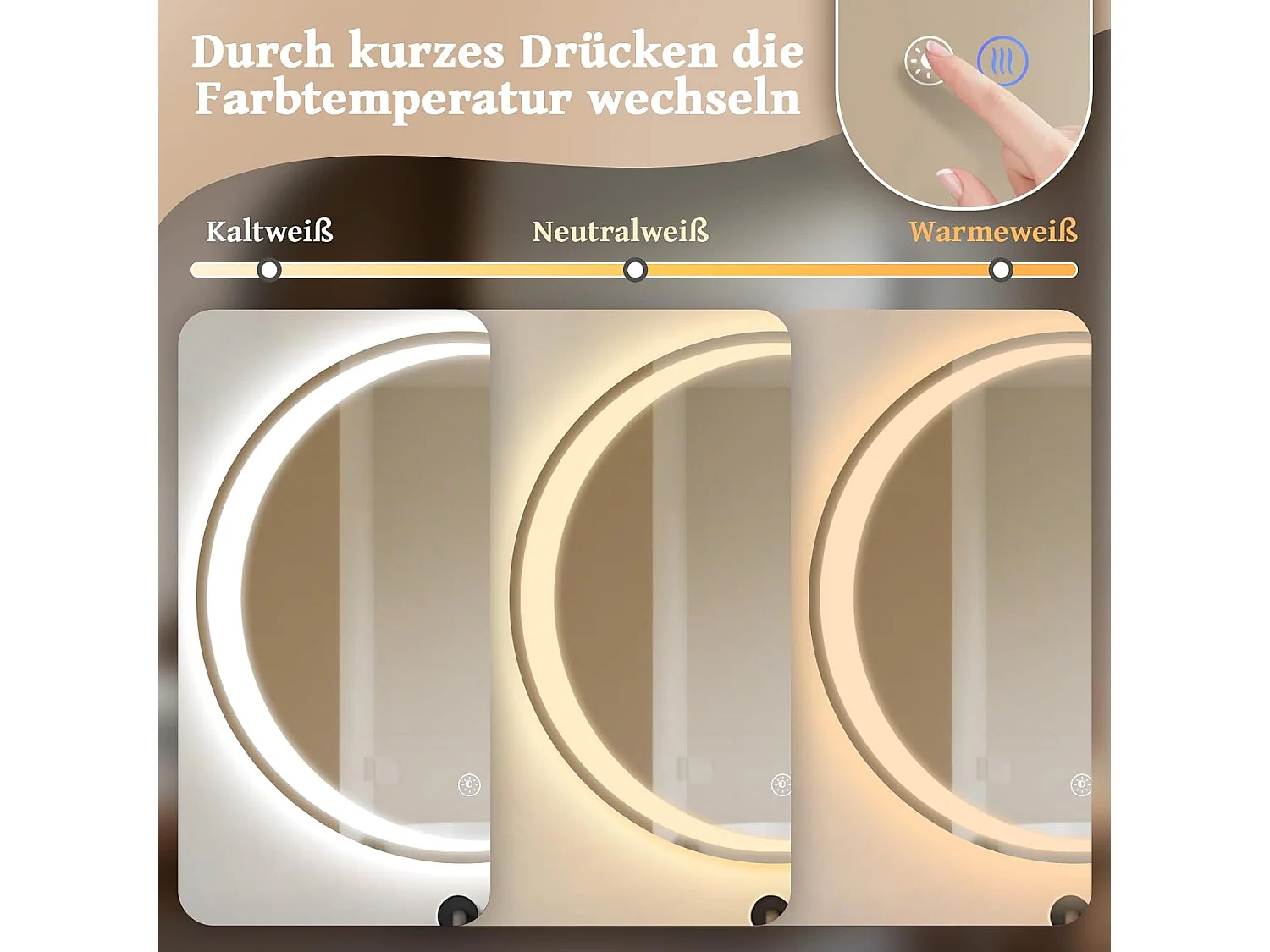 ZMH Miroir de Salle de Bain LED Rond 50cm Tactile Dimmable IP44 Anti Buée Pour Salle de Bain WC