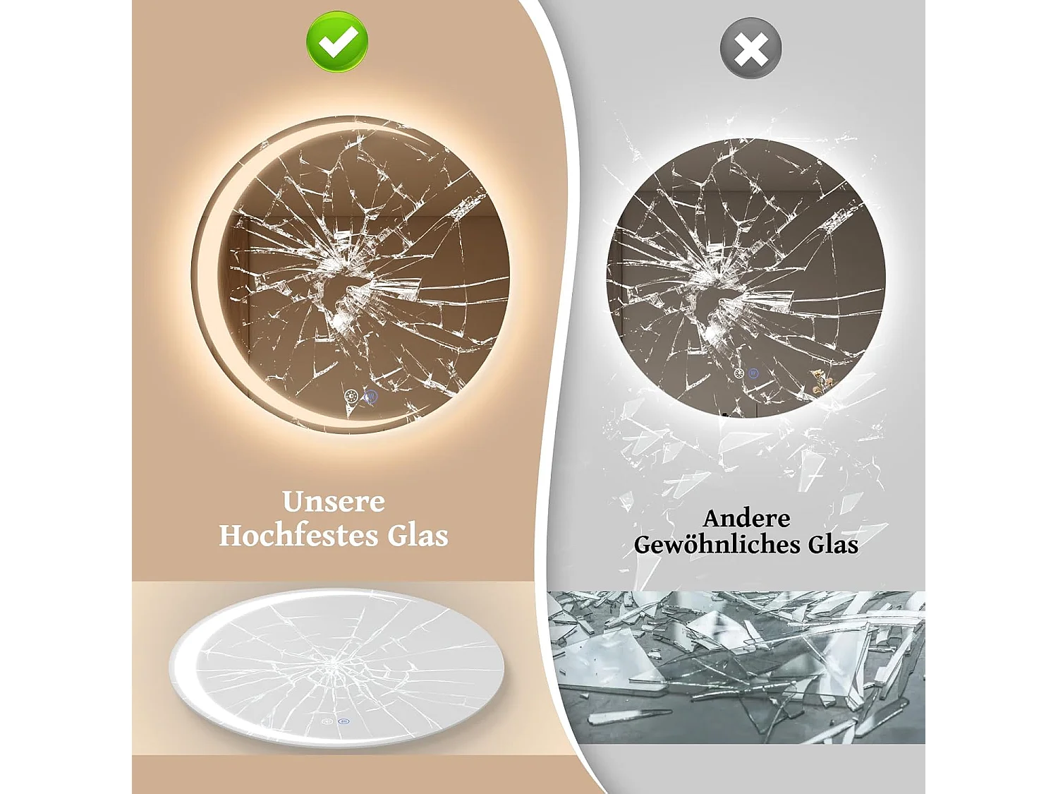 ZMH Miroir de Salle de Bain LED Rond 50cm Tactile Dimmable IP44 Anti Buée Pour Salle de Bain WC