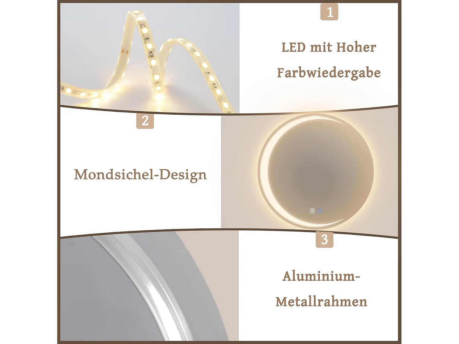 ZMH Miroir de Salle de Bain LED Rond 50cm Tactile Dimmable IP44 Anti Buée Pour Salle de Bain WC