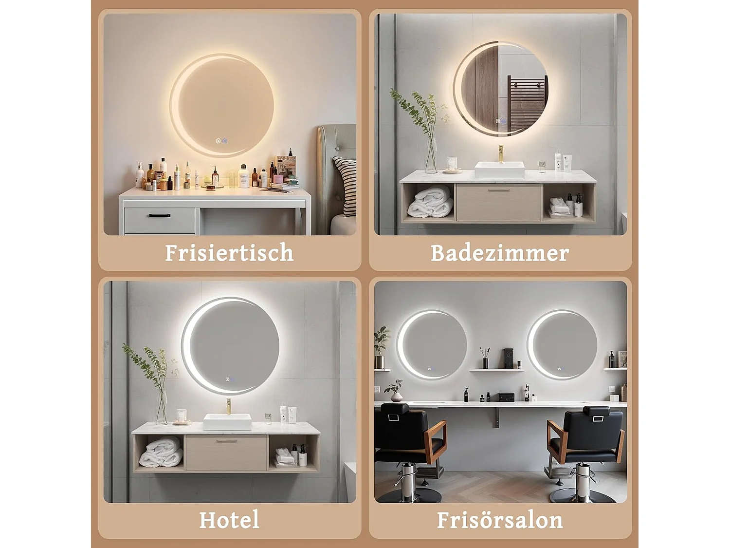 ZMH Miroir de Salle de Bain LED Rond 50cm Tactile Dimmable IP44 Anti Buée Pour Salle de Bain WC