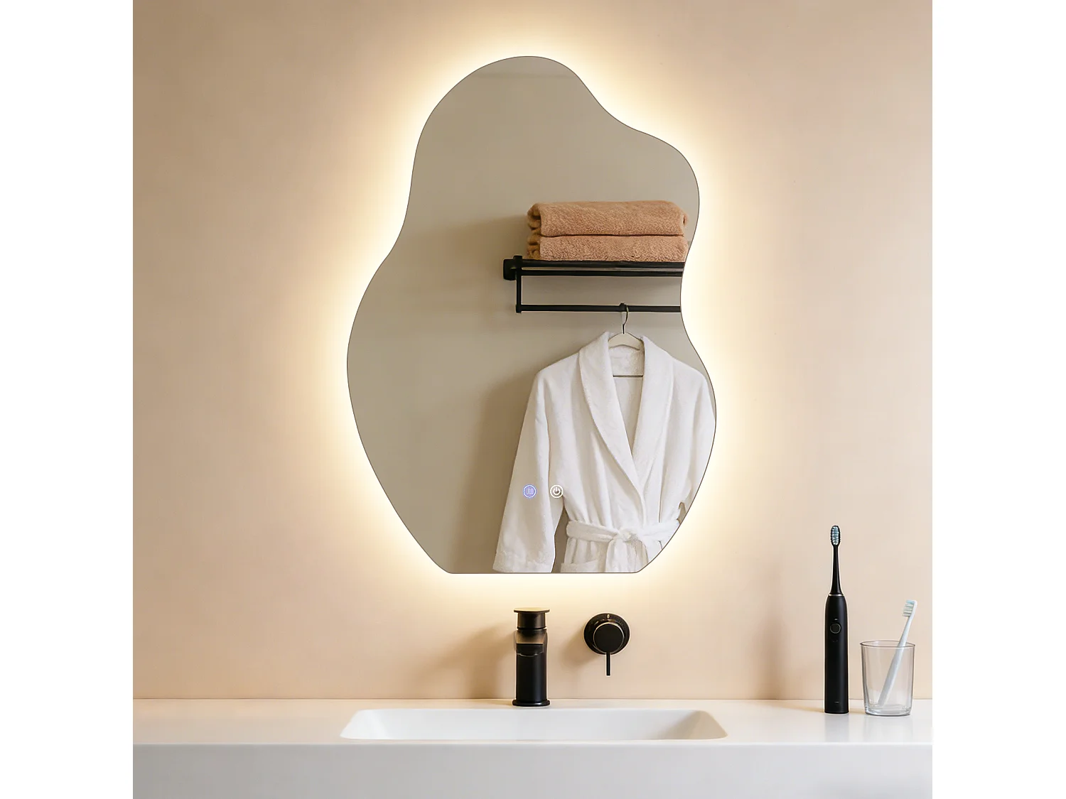 ZMH Miroir de salle de bain LED asymétrique 50x70cm IP44 interrupteur tactile antibuée fonction dimmable 3000K-6500K mural