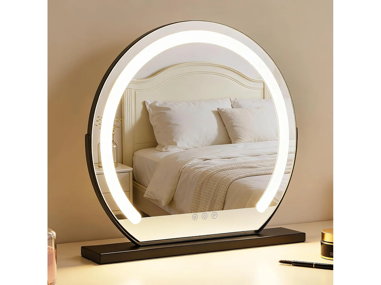 ZMH Miroir De Maquillage Hollywood 40×35Cm Miroir Noir Tactile 3000k-6500k Avec 3 Modes D'éclairage
