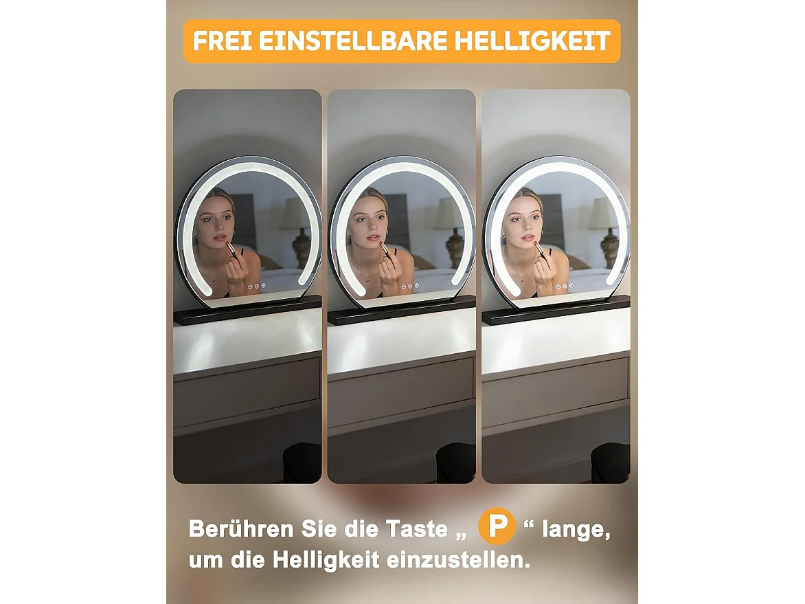 ZMH Miroir De Maquillage Hollywood 40×35Cm Miroir Noir Tactile 3000k-6500k Avec 3 Modes D'éclairage