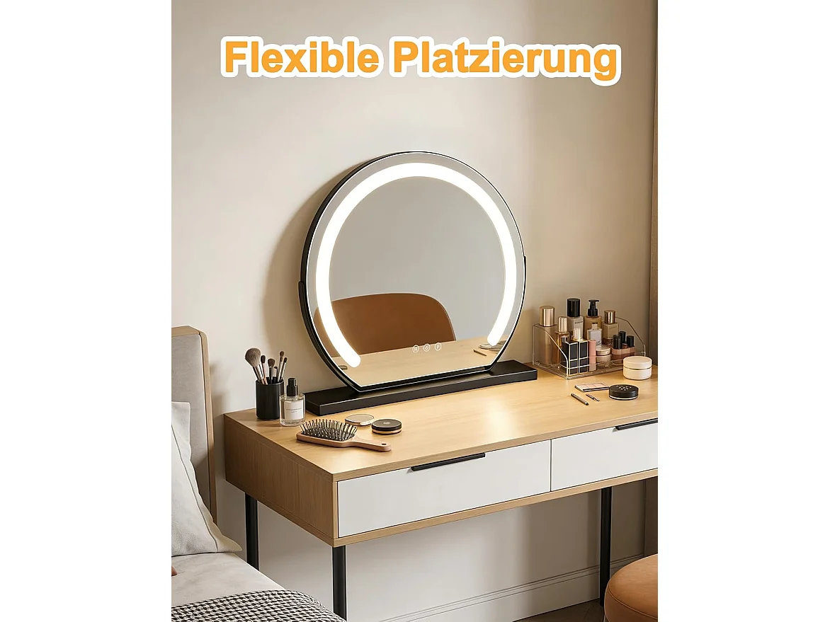 ZMH Miroir De Maquillage Hollywood 40×35Cm Miroir Noir Tactile 3000k-6500k Avec 3 Modes D'éclairage
