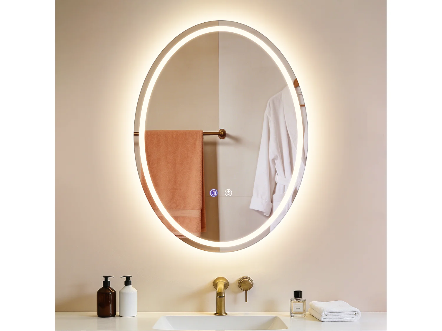 ZMH Miroir de salle de bain ovale LED 60x80cm mural IP44 tactile antibuée dimmable 3000K-6500K