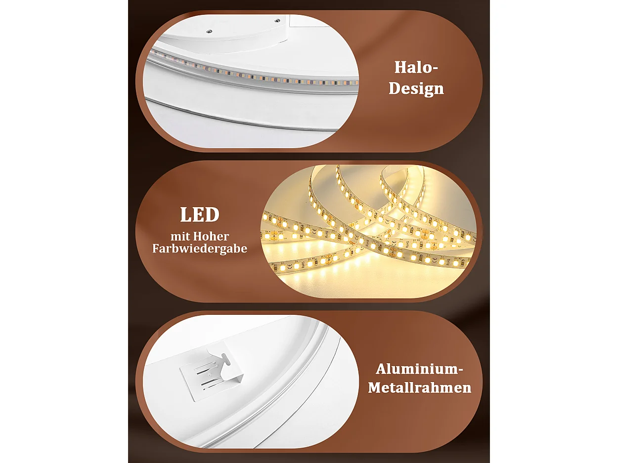 ZMH Miroir de salle de bain ovale LED 60x80cm mural IP44 tactile antibuée dimmable 3000K-6500K