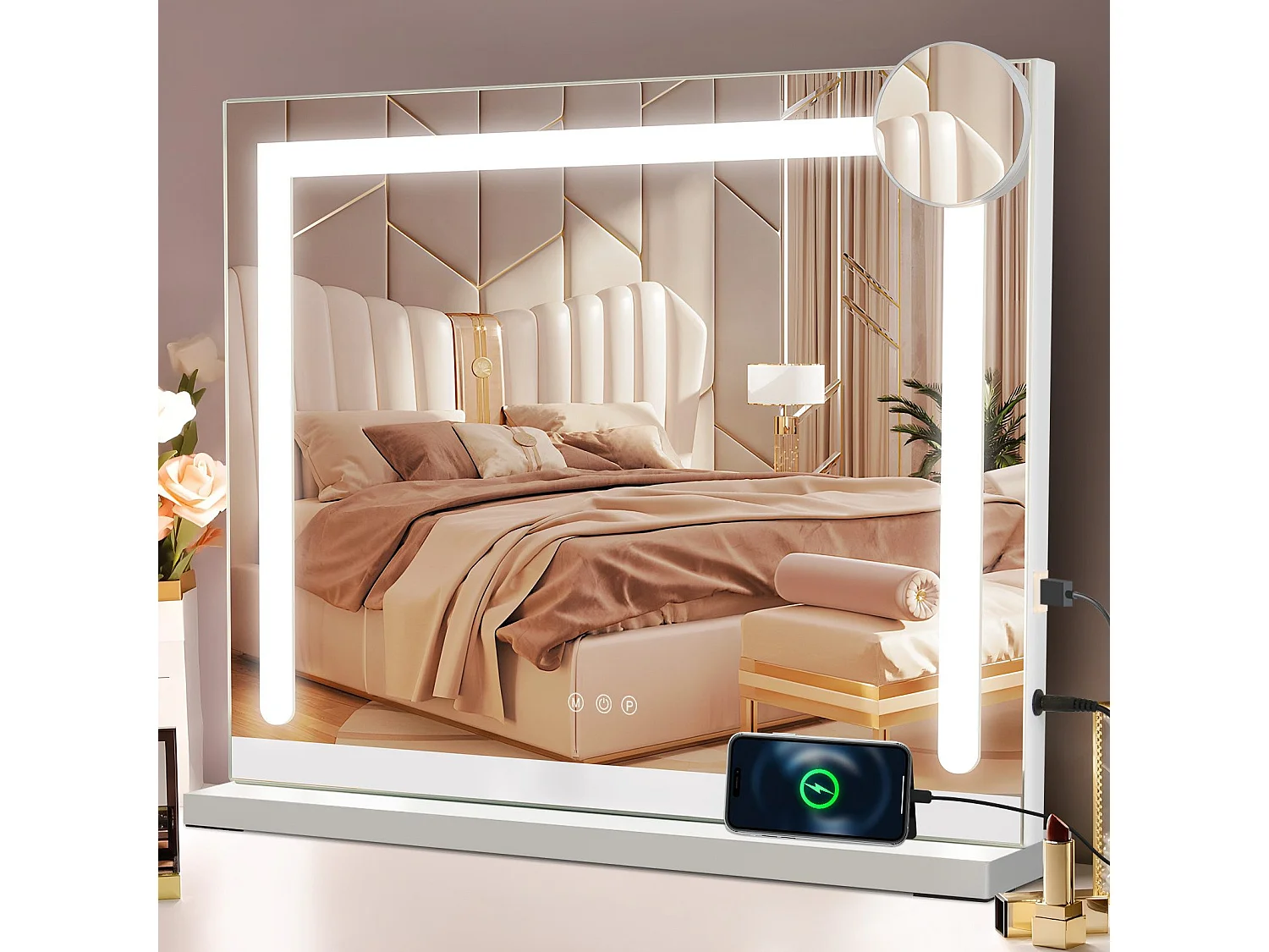 ZMH Miroir De Salle De Bain Avec Éclairage LED Salle De Bain Avec Fonction Tactile Blanc Miroir Mural