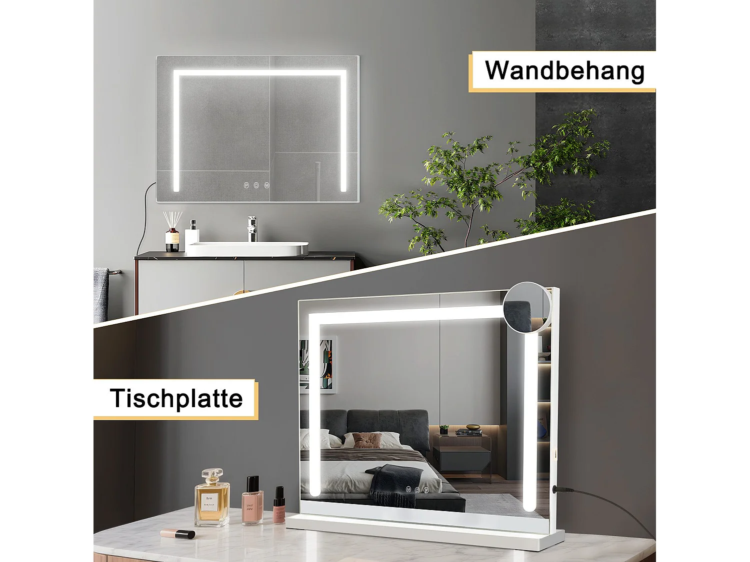 ZMH Miroir De Salle De Bain Avec Éclairage LED Salle De Bain Avec Fonction Tactile Blanc Miroir Mural