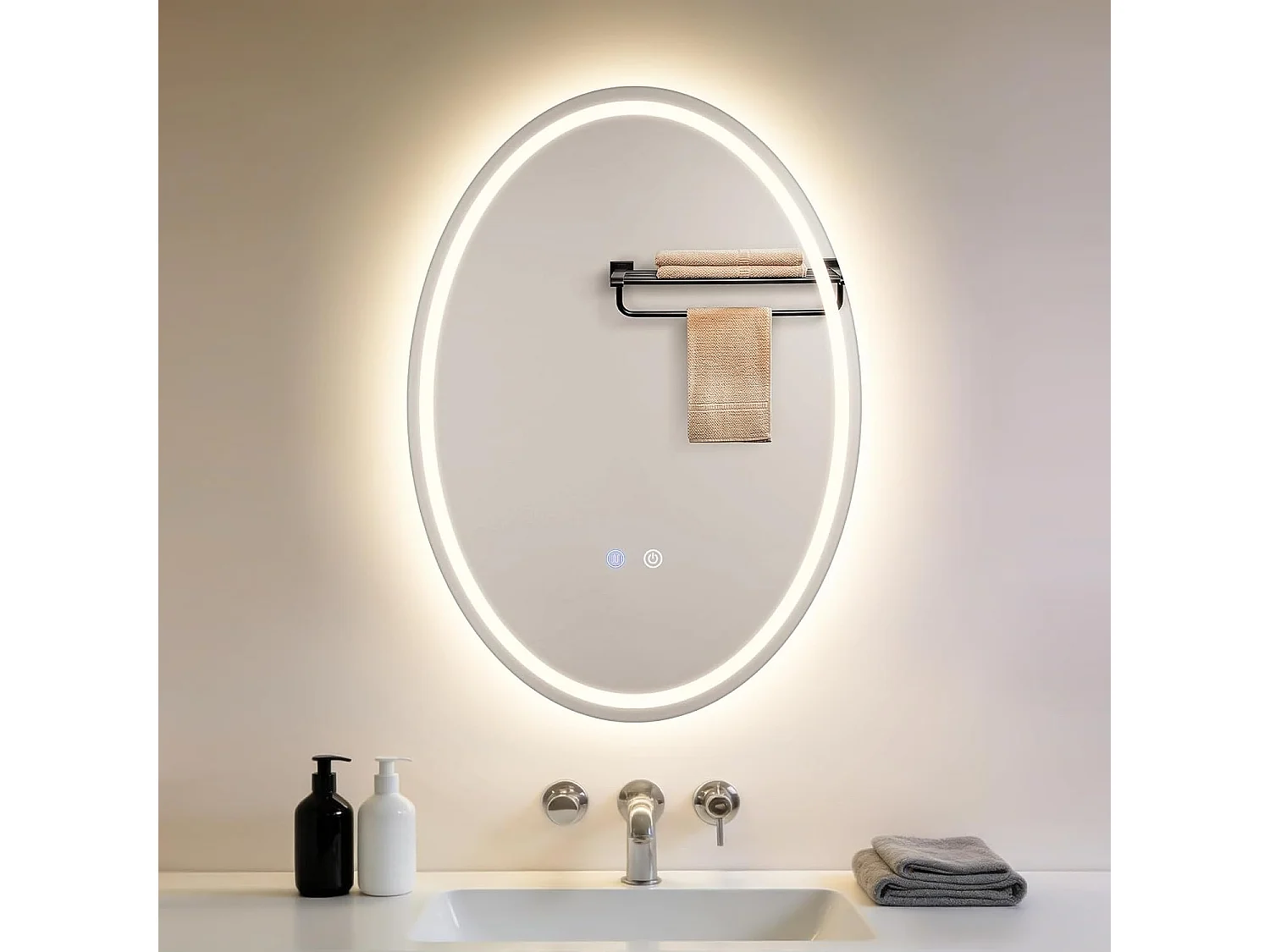 ZMH Miroir de salle de bain ovale avec éclairage LED 50x70cm mural IP44 tactile antibuée dimmable 3000K-6500K