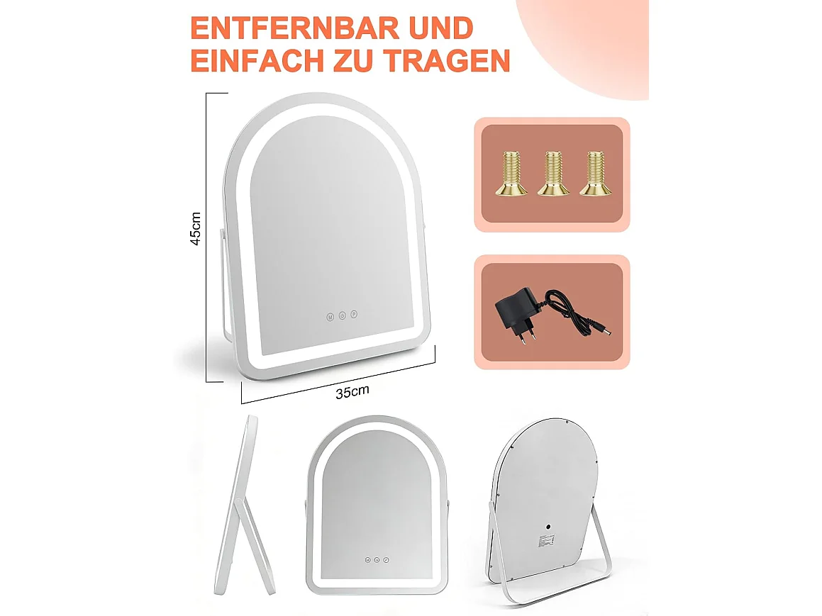 ZMH Miroir De Maquillage Hollywood Mirror 35×45Cm Avec 3 Modes D'éclairage Intensité Variable