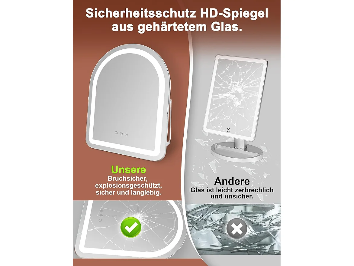 ZMH Miroir De Maquillage Hollywood Mirror 35×45Cm Avec 3 Modes D'éclairage Intensité Variable