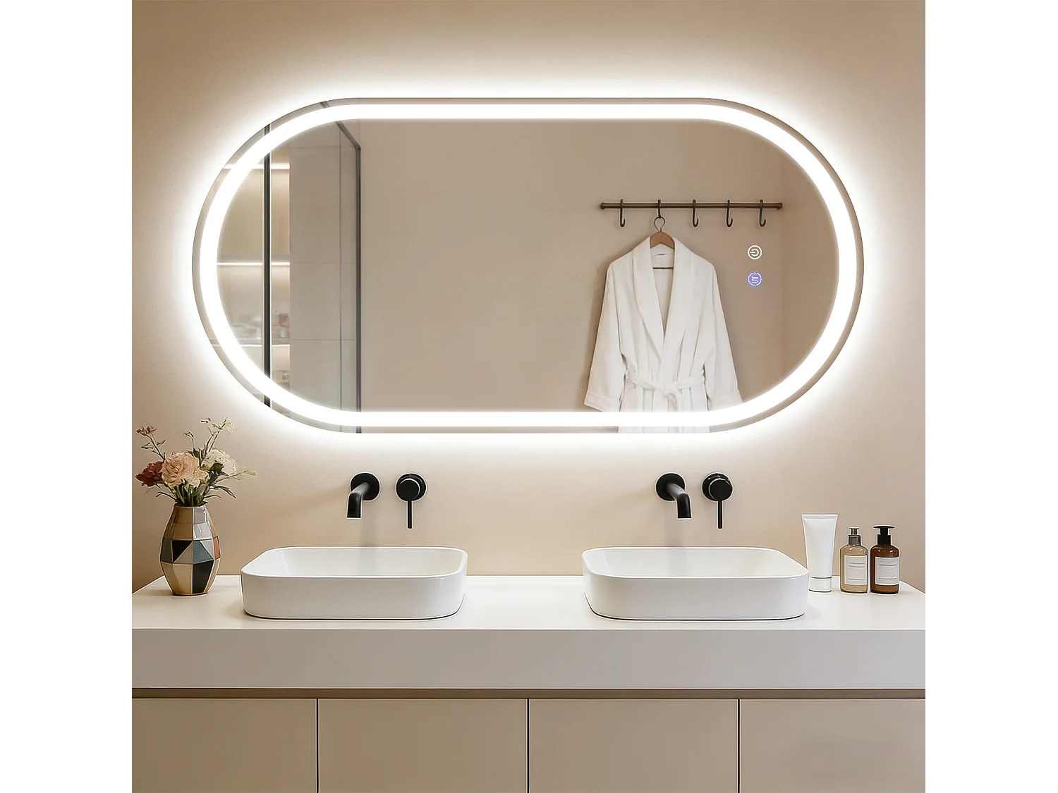 ZMH Miroir de salle de bain ovale LED 60x120cm mural tactile antibuée IP44 dimmable 3000K-6500K