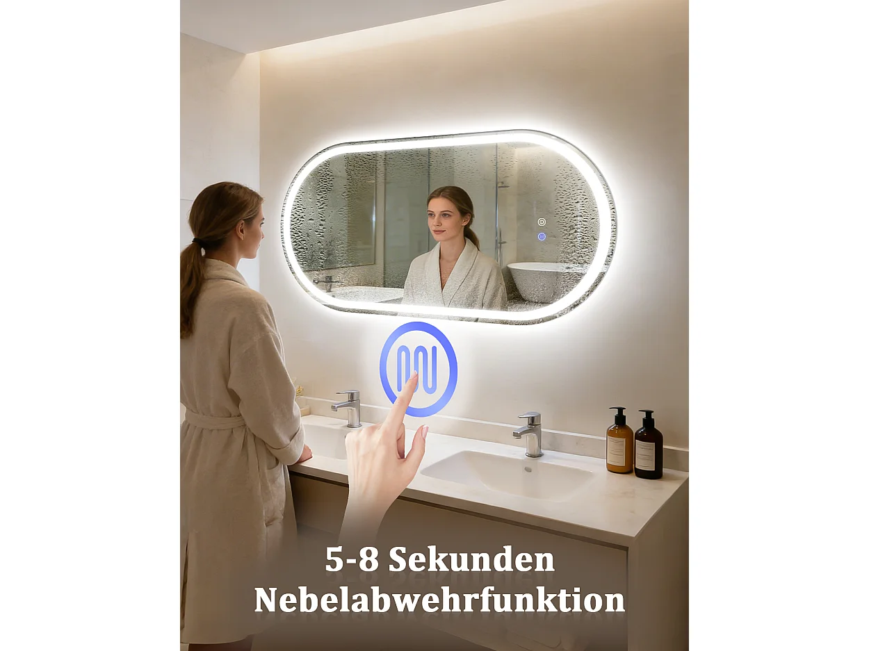 ZMH Miroir de salle de bain ovale LED 60x120cm mural tactile antibuée IP44 dimmable 3000K-6500K